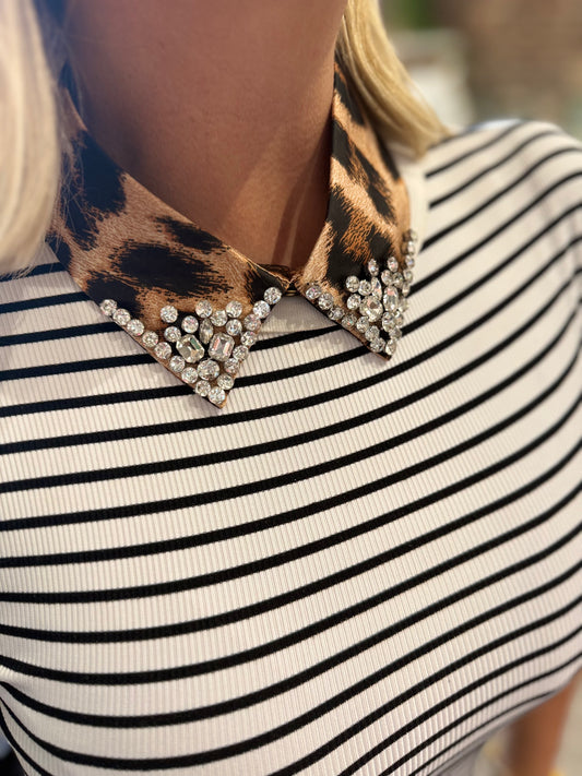 Short Style Dickie Leopard Rhinestone Bib