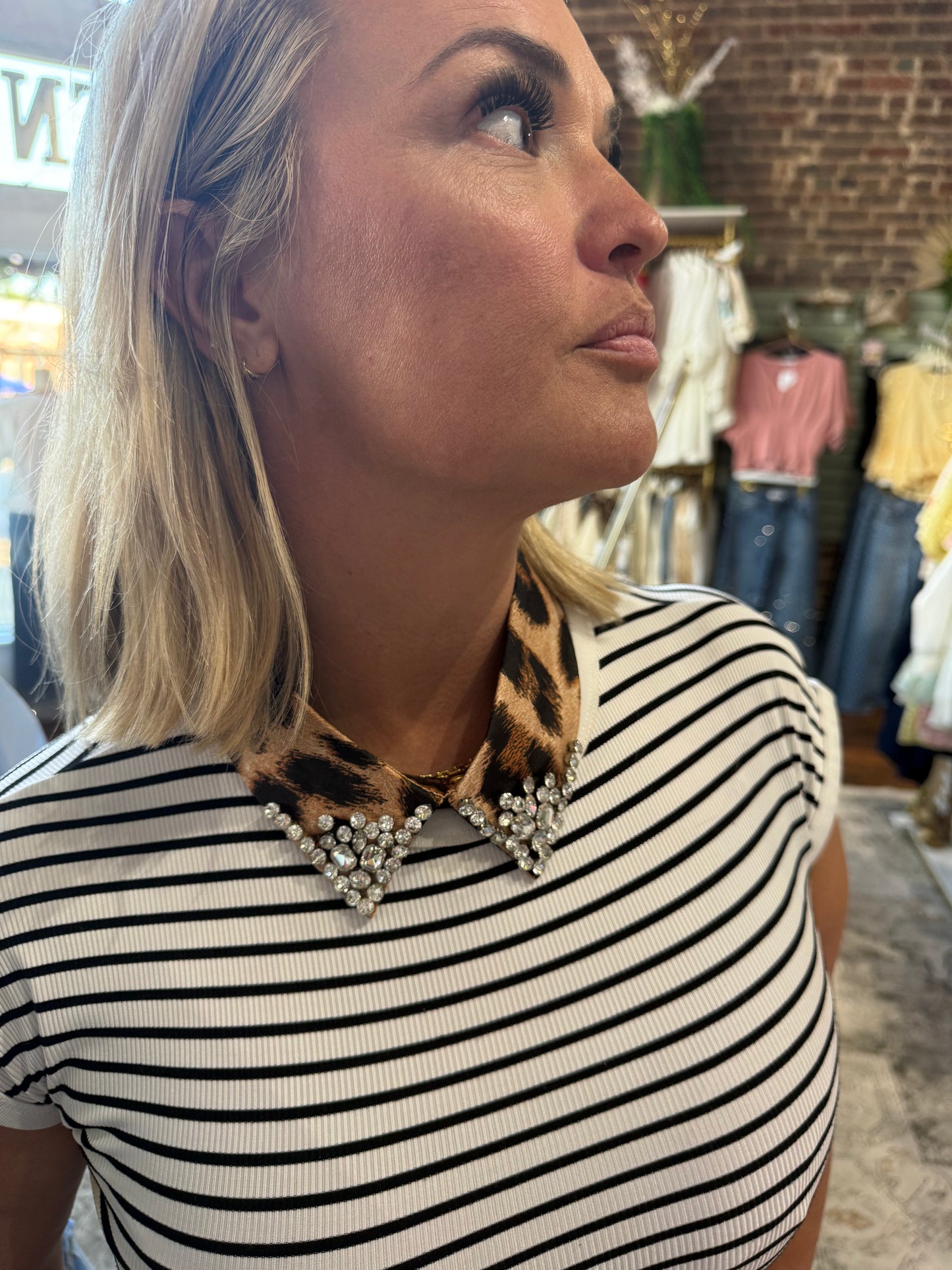 Short Style Dickie Leopard Rhinestone Bib