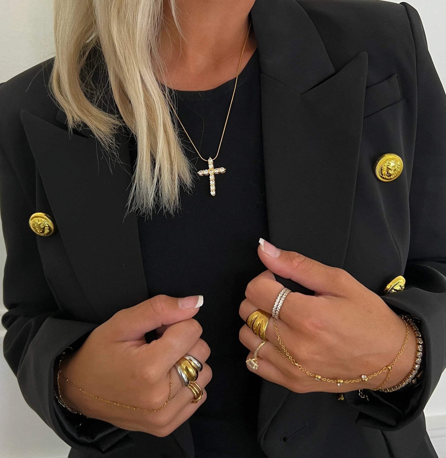 18k Gold Plated Rhinestone Cross Necklace | Water Resistant