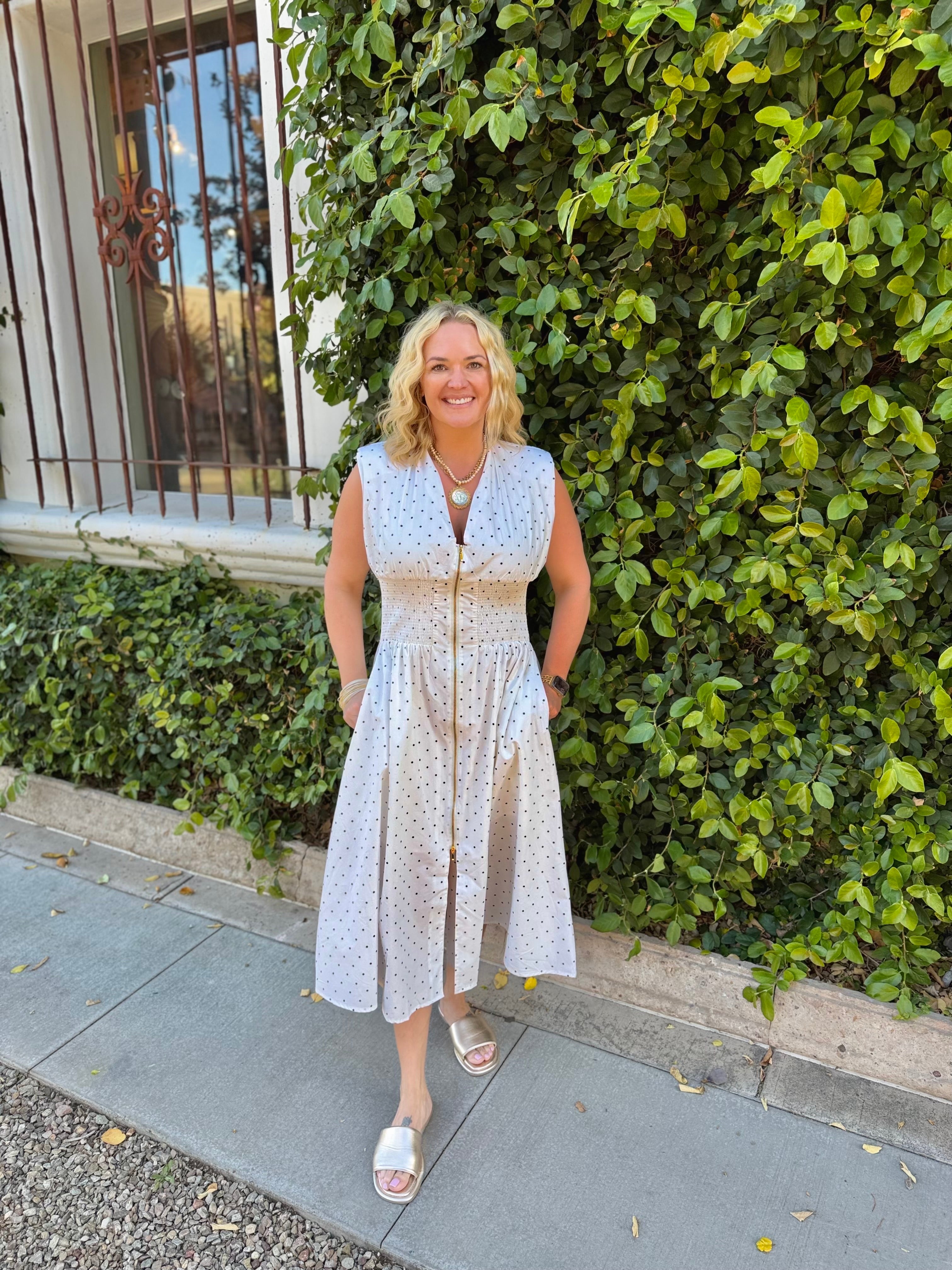 Polka Dot V-Neck Flare Midi Dress