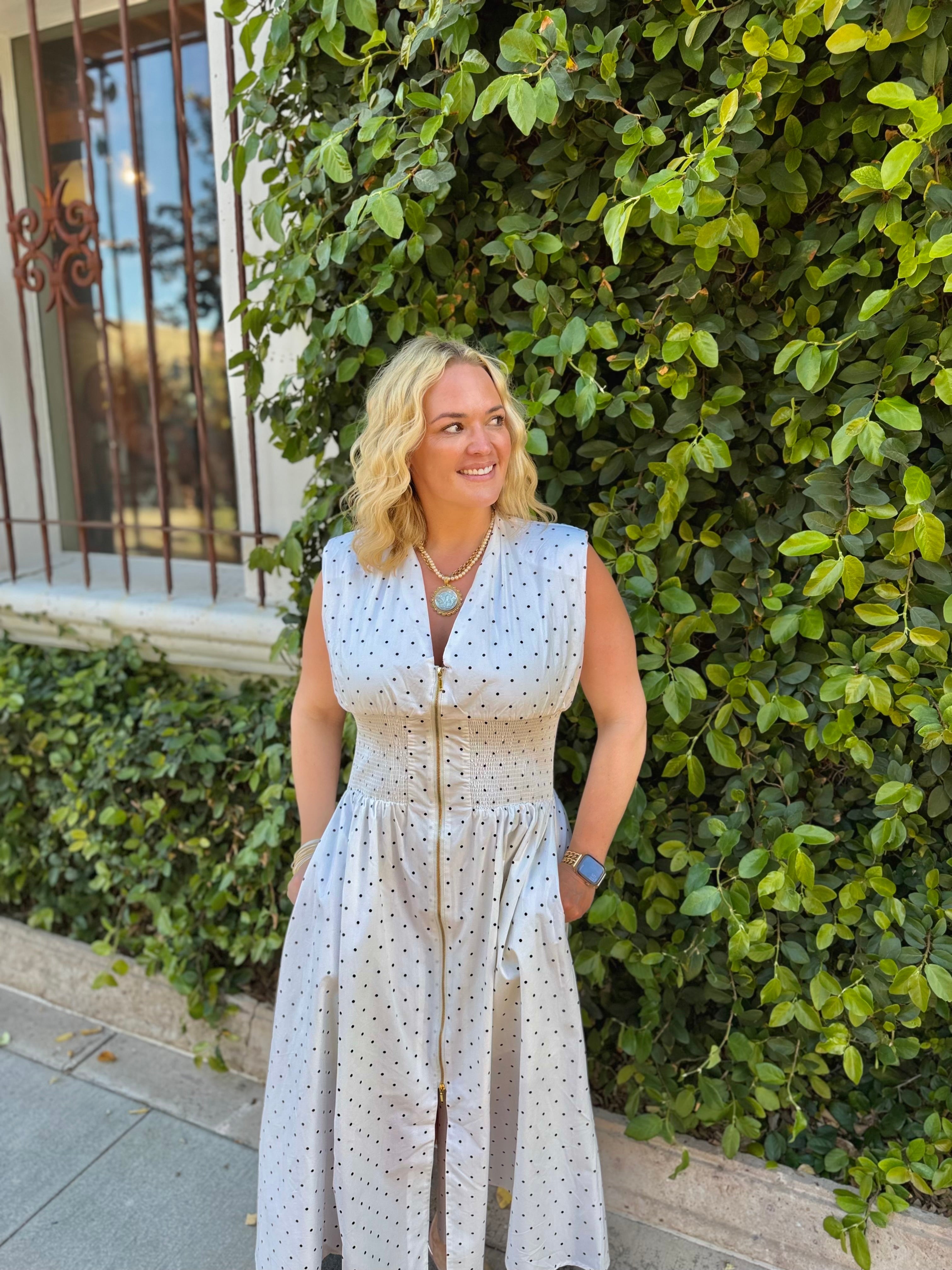 Polka Dot V-Neck Flare Midi Dress