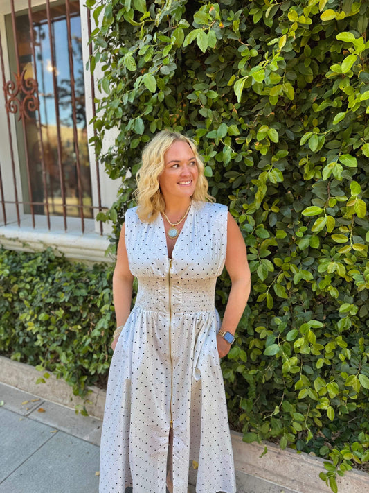 Polka Dot V-Neck Flare Midi Dress