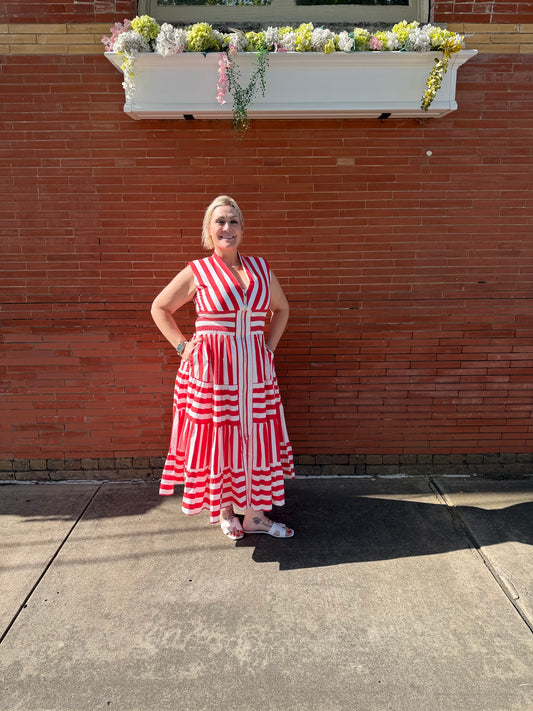 Wide Stripe V-Neck Maxi Dress
