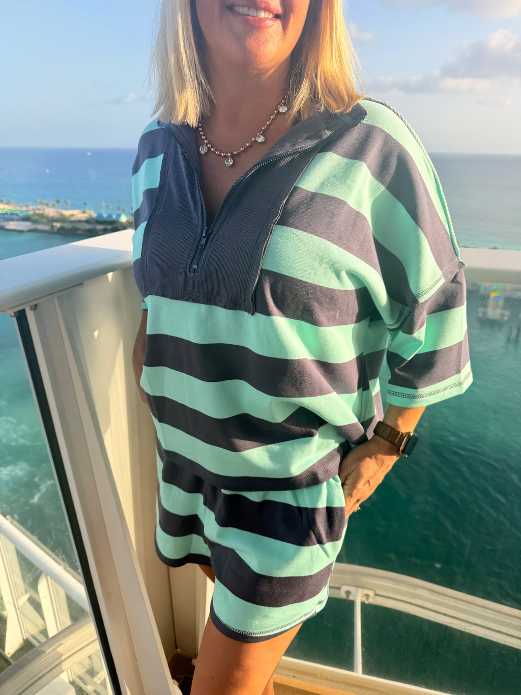 Cool Girl Stripe Half-Zip Set