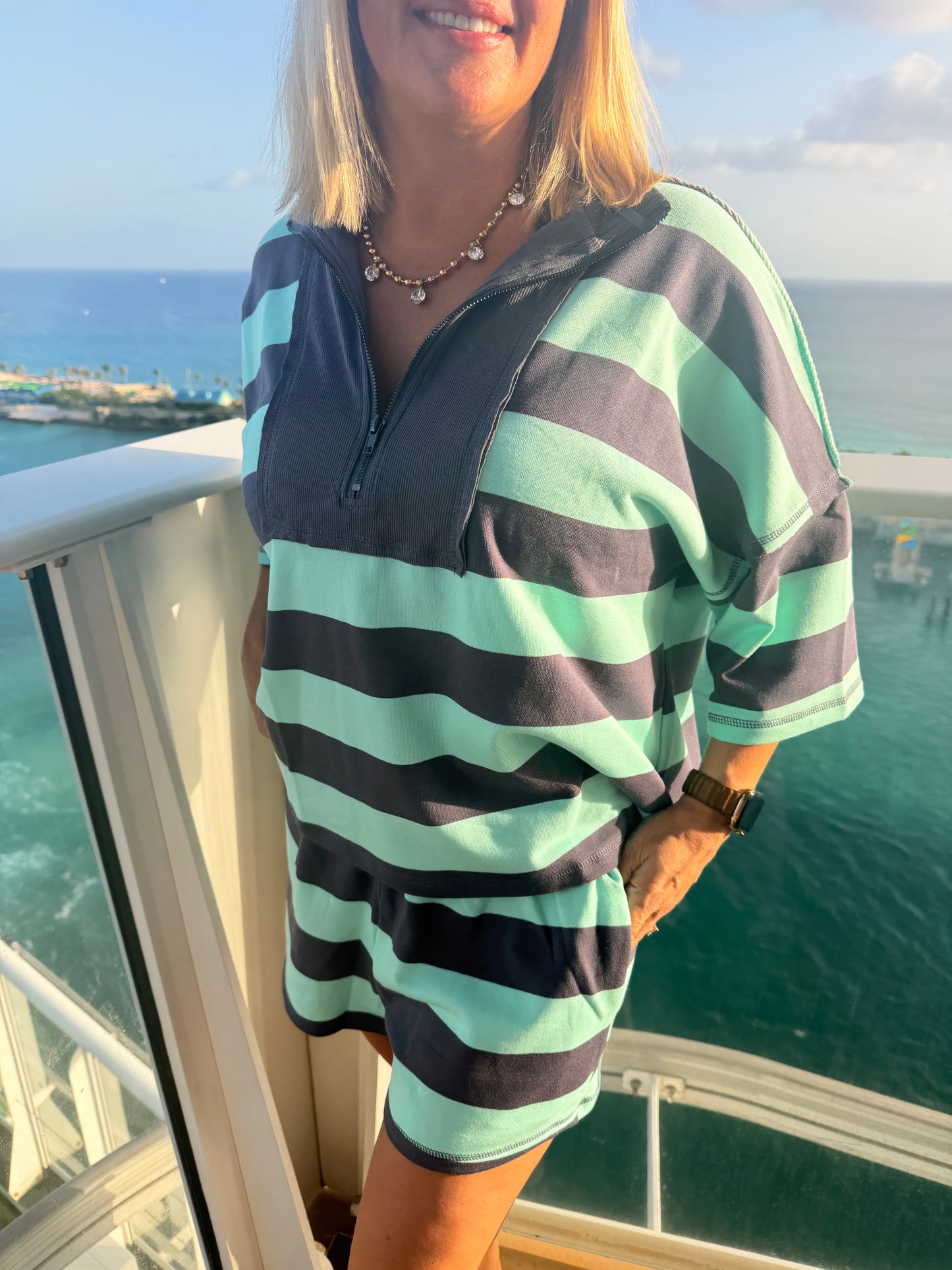 Cool Girl Stripe Half-Zip Set