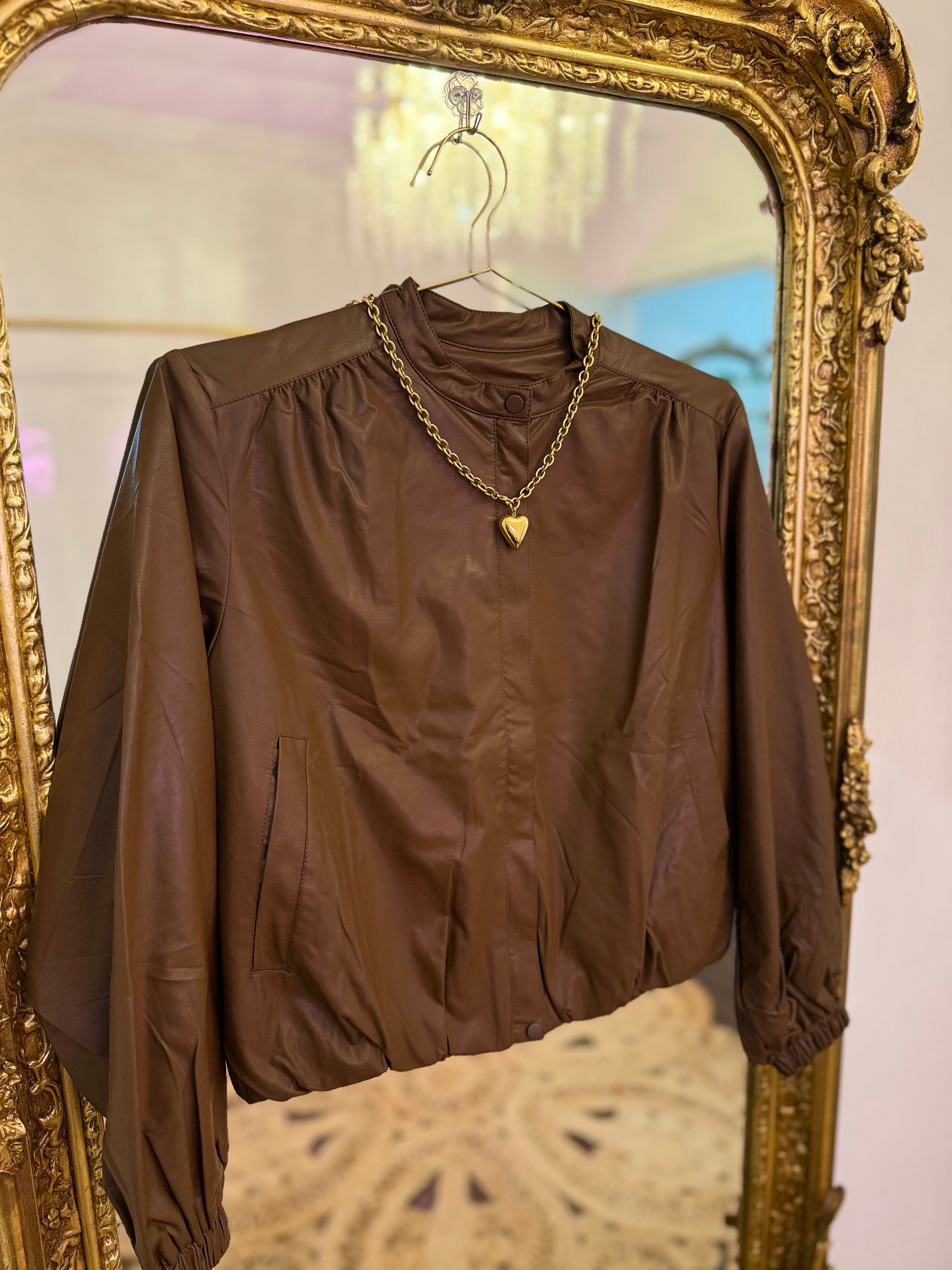 Cinnamon Fields Leather Bomber Jacket