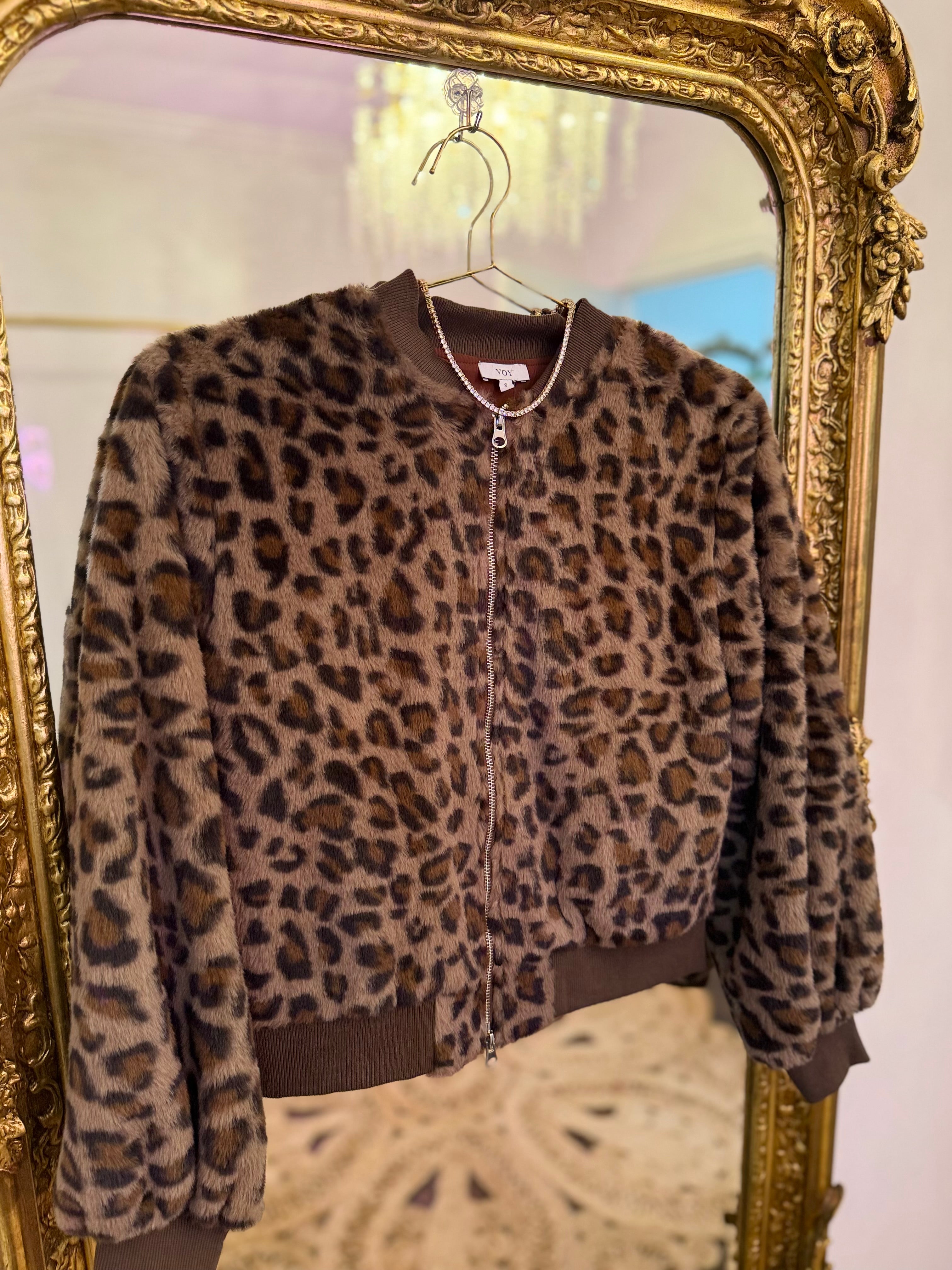 Leopard Fur Bomber Jacket