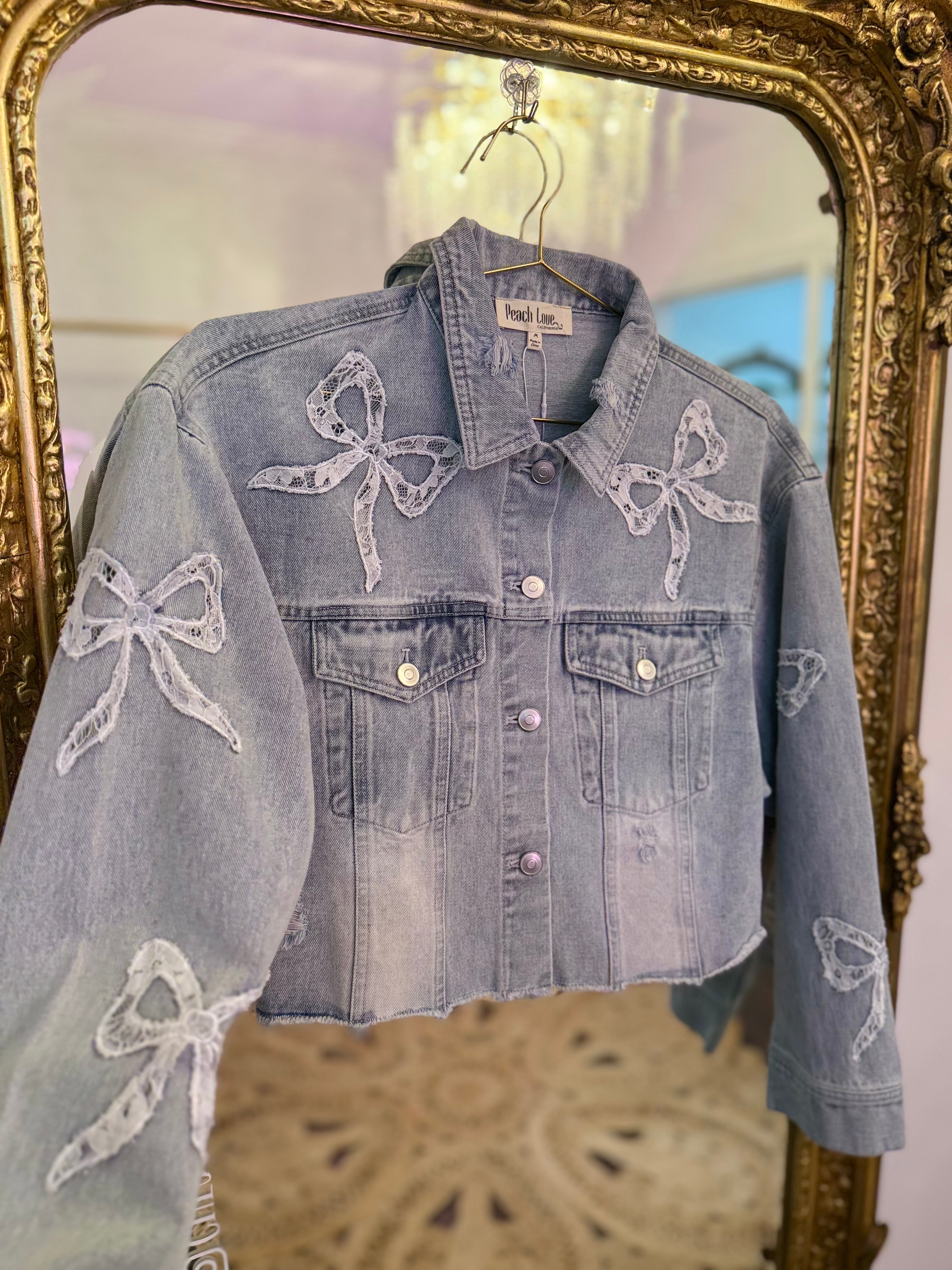 Embroidered Lace Bow Denim Jacket
