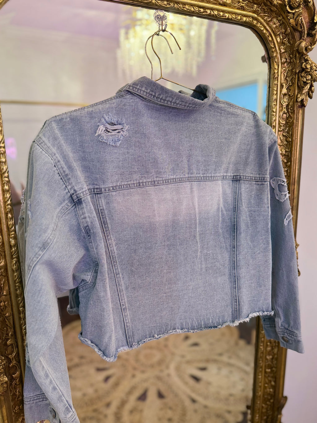 Embroidered Lace Bow Denim Jacket