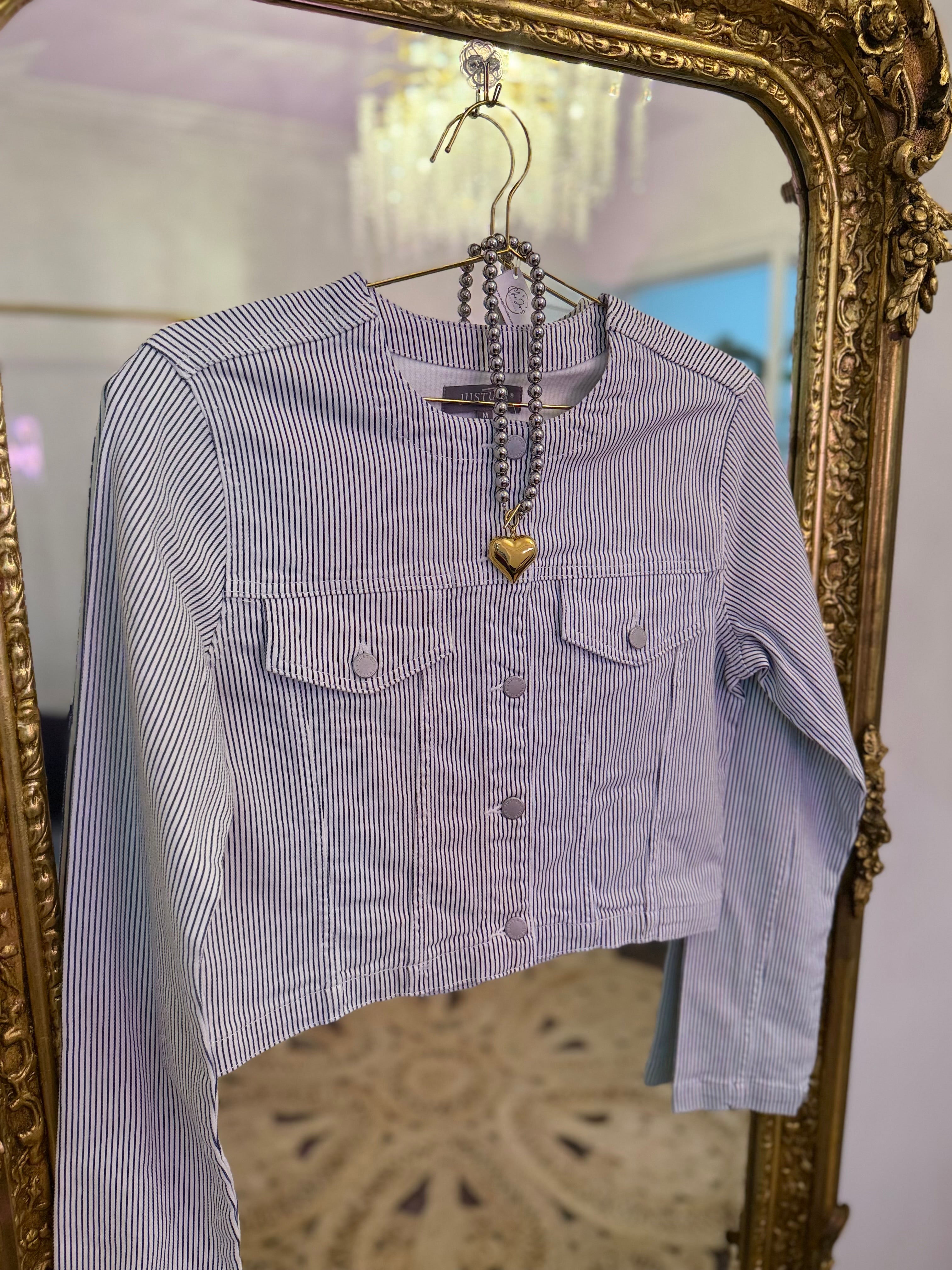 Streamline Collarless Striped Jacket