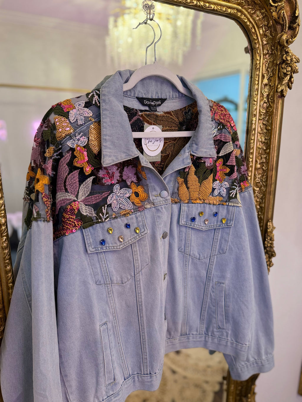 PLUS SIZE | Sequin Embroidered Vibrant Denim Jacket