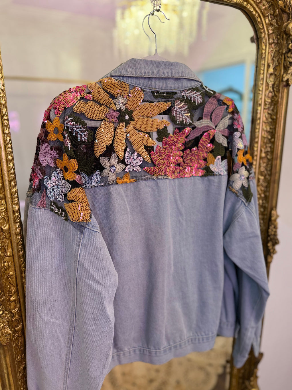 PLUS SIZE | Sequin Embroidered Vibrant Denim Jacket