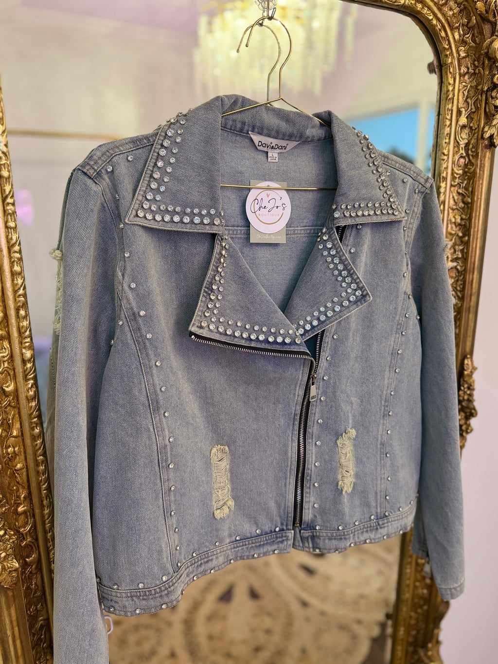 Laid Back Rhinestone Denim Jacket | PLUS SIZE AVAILABLE