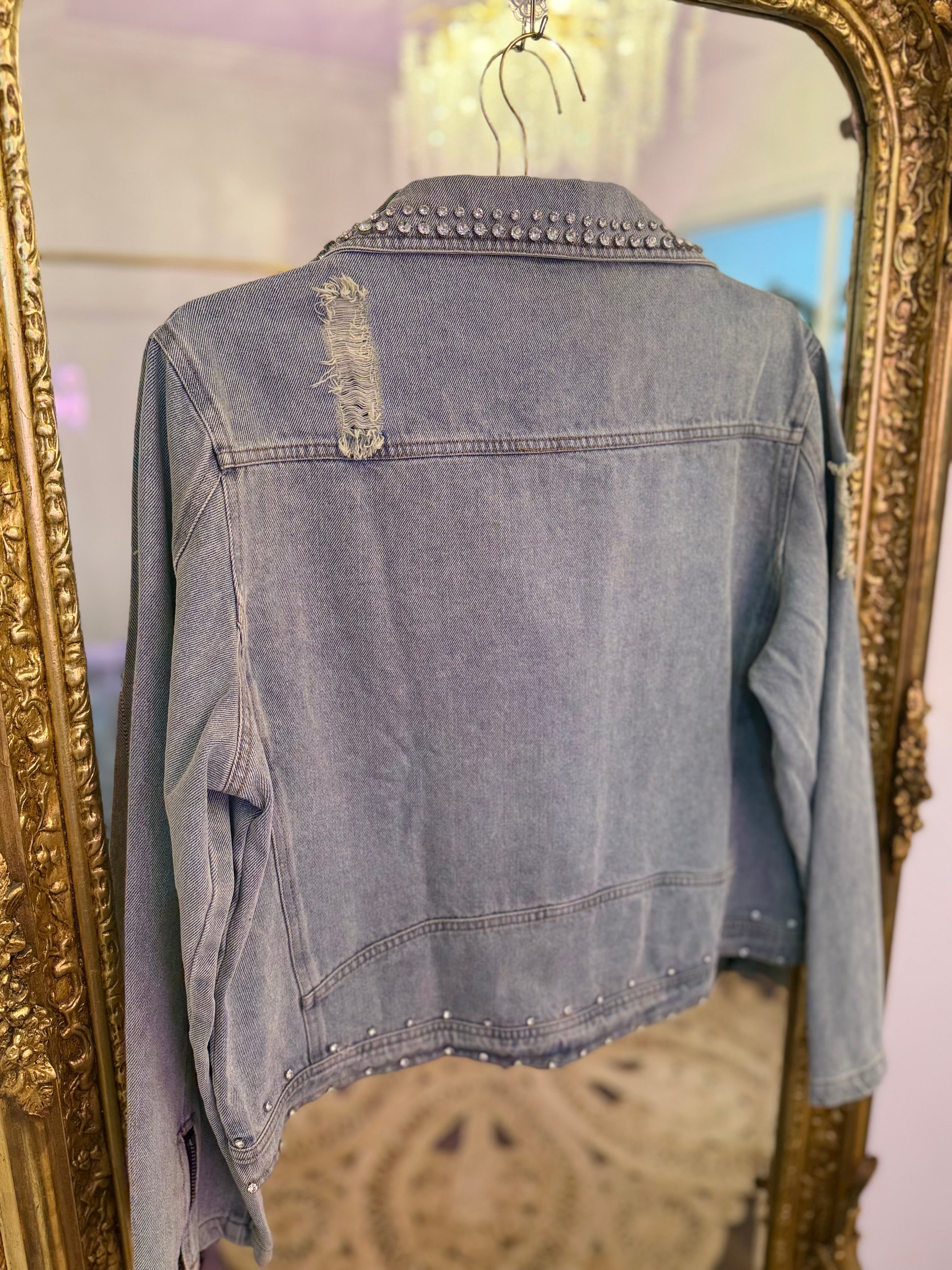Laid Back Rhinestone Denim Jacket | PLUS SIZE AVAILABLE