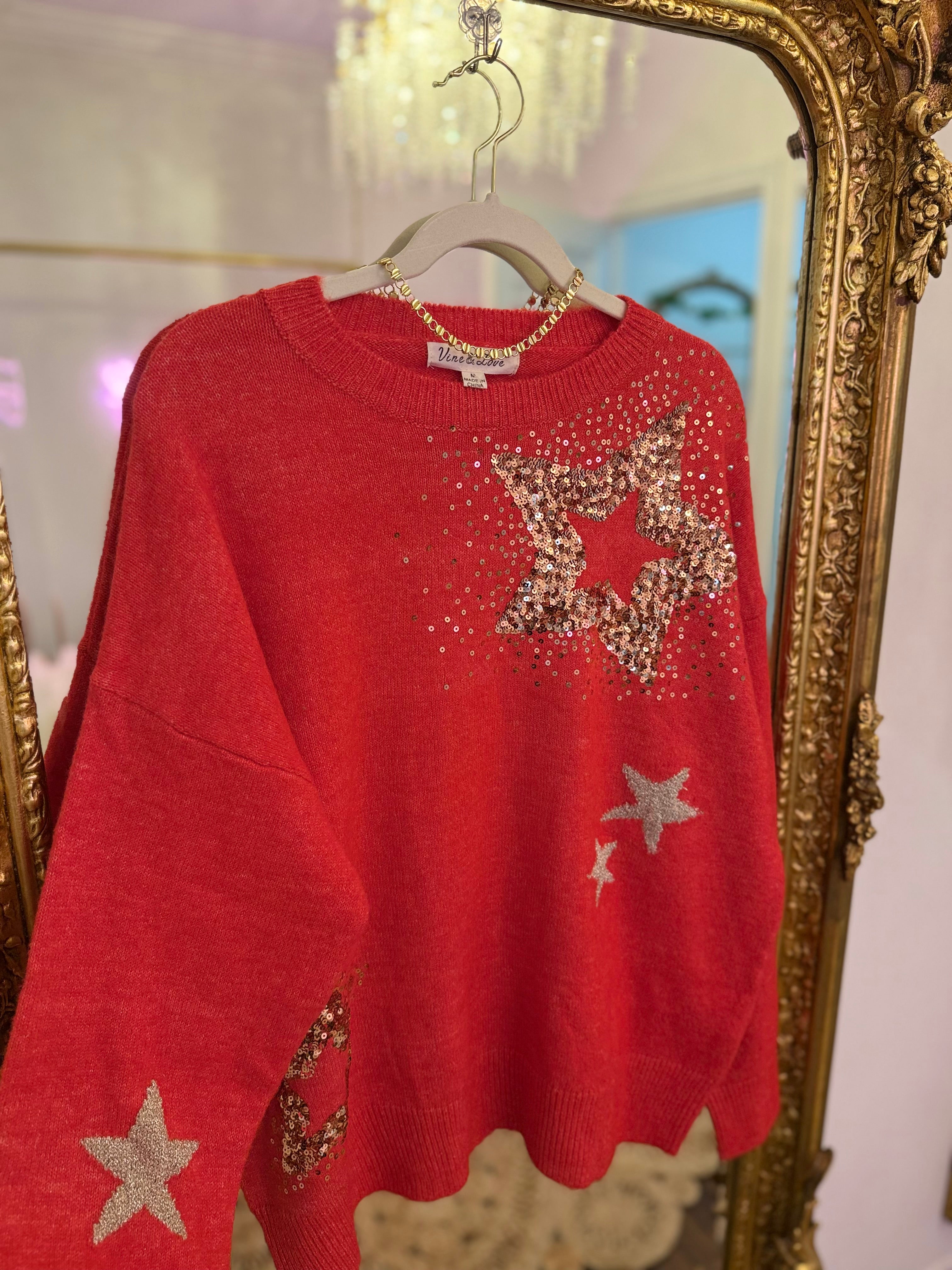 Star Sequin Crew Neck Sweater