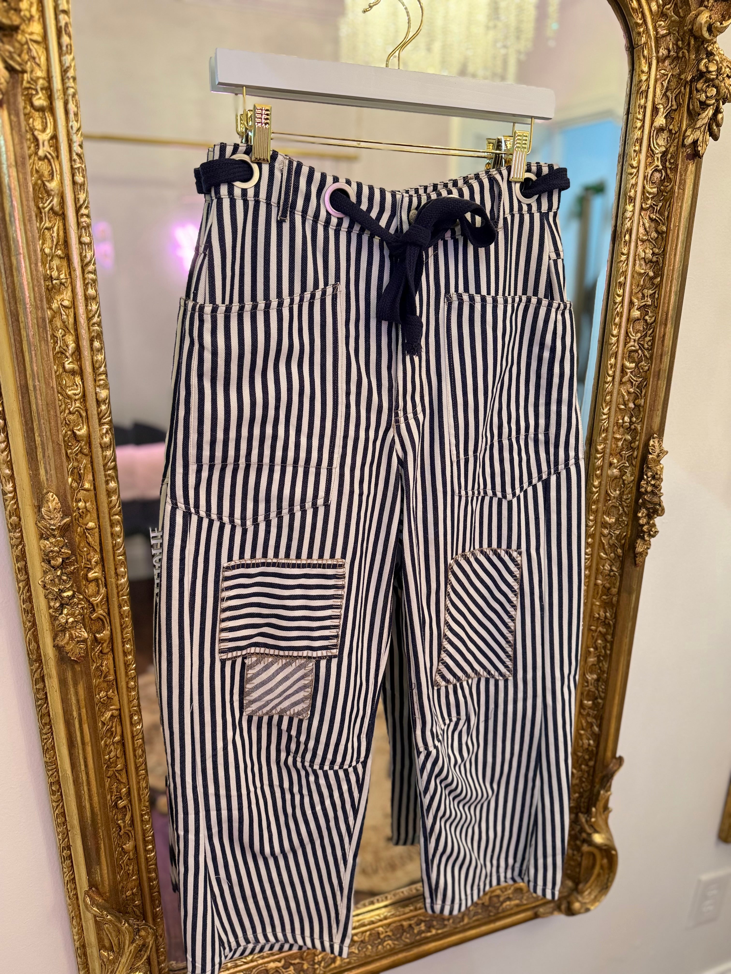 Patchwork Striped Barrel Jeans
