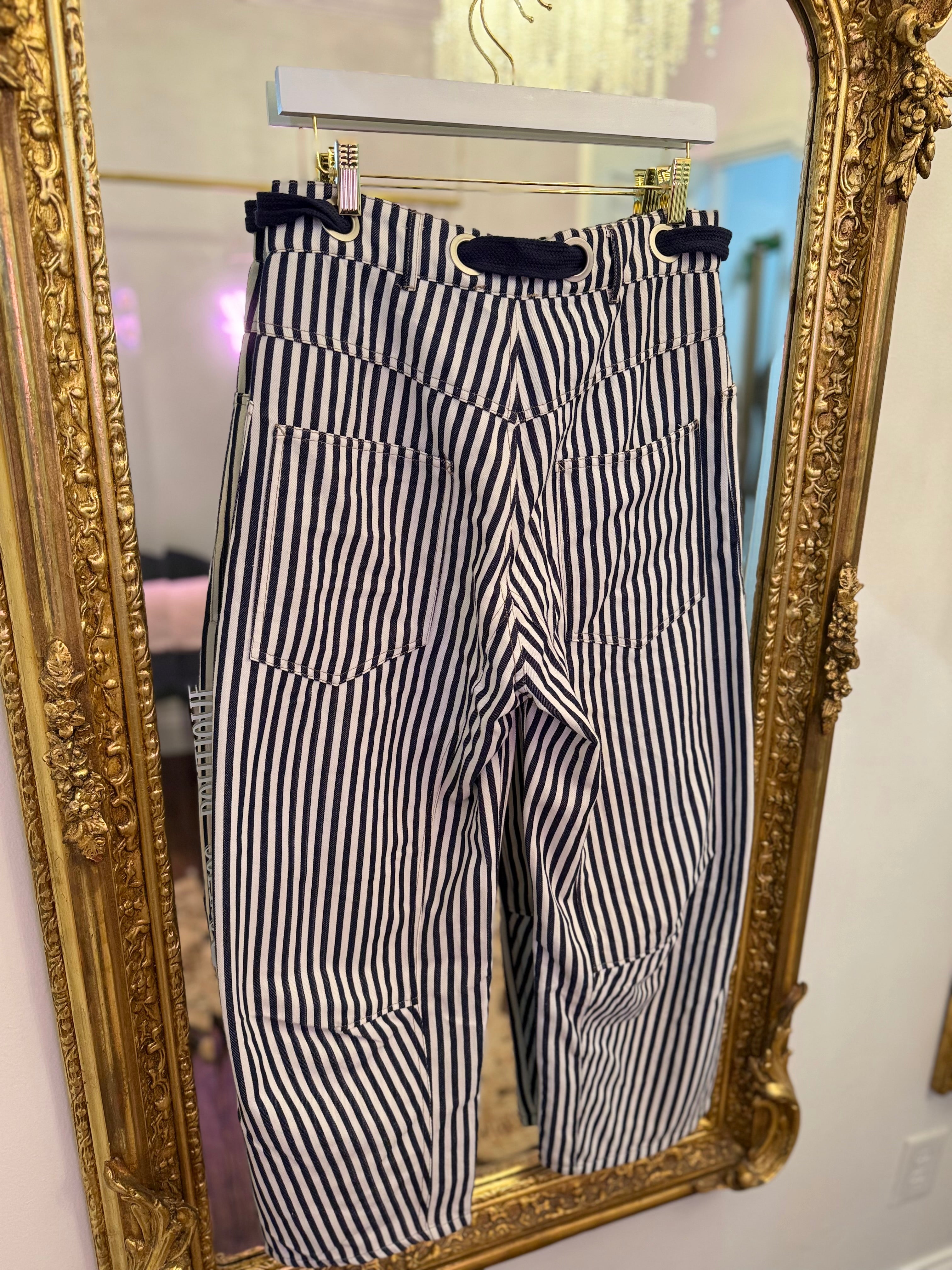 Patchwork Striped Barrel Jeans