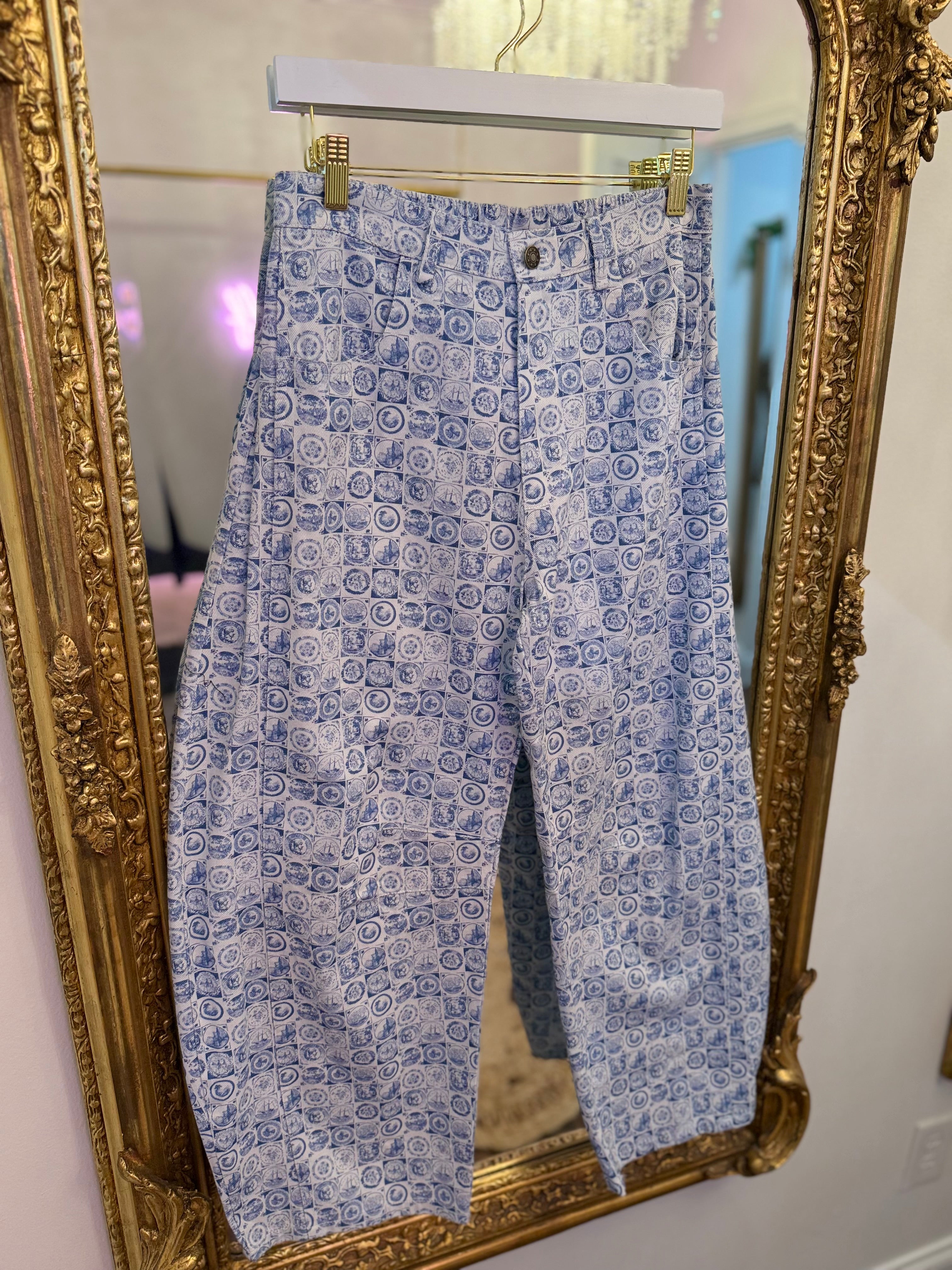 Coin Stamp Print Barrel Jeans
