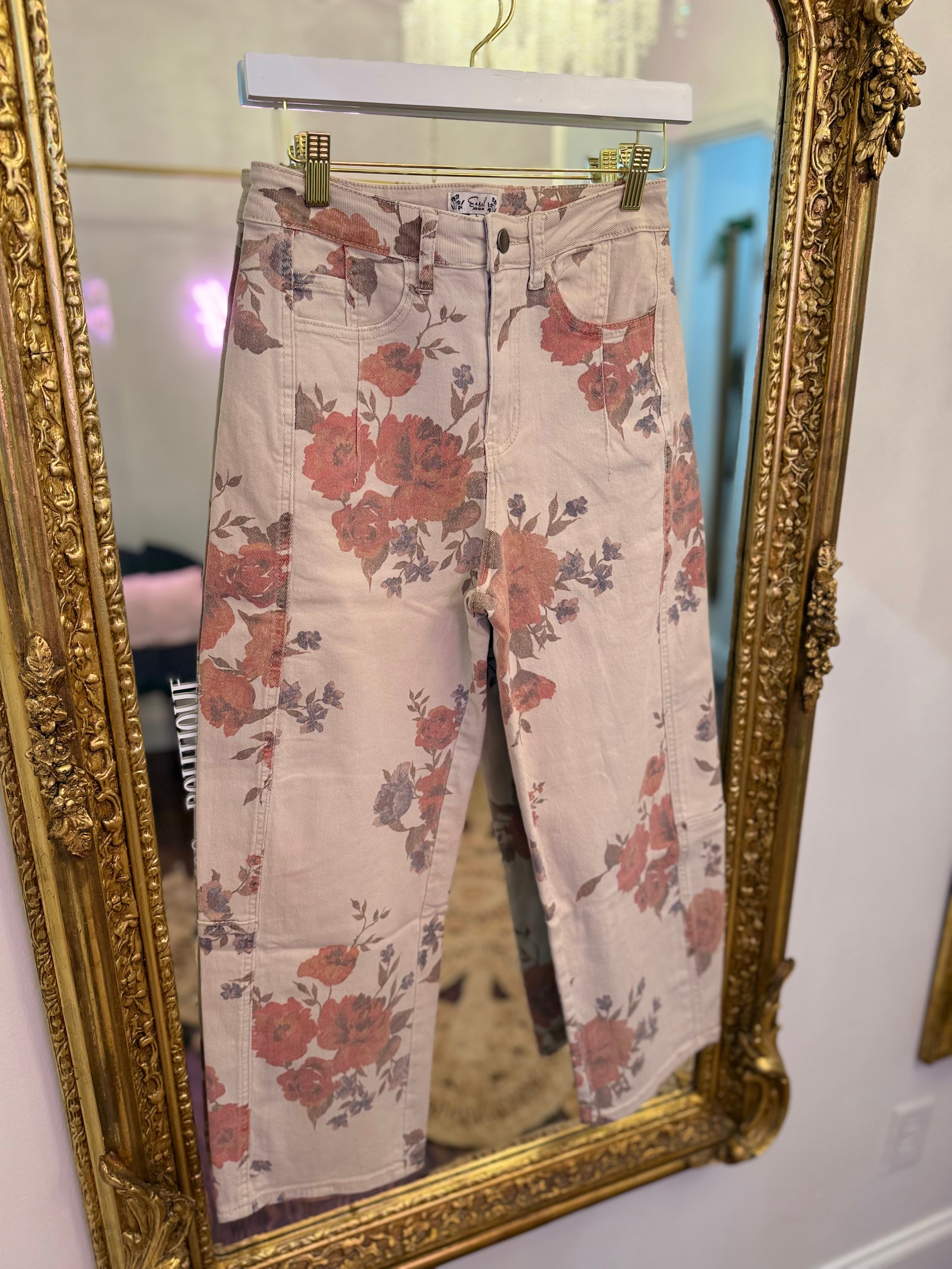 Floral Printed Washed Twill Barrel Pants