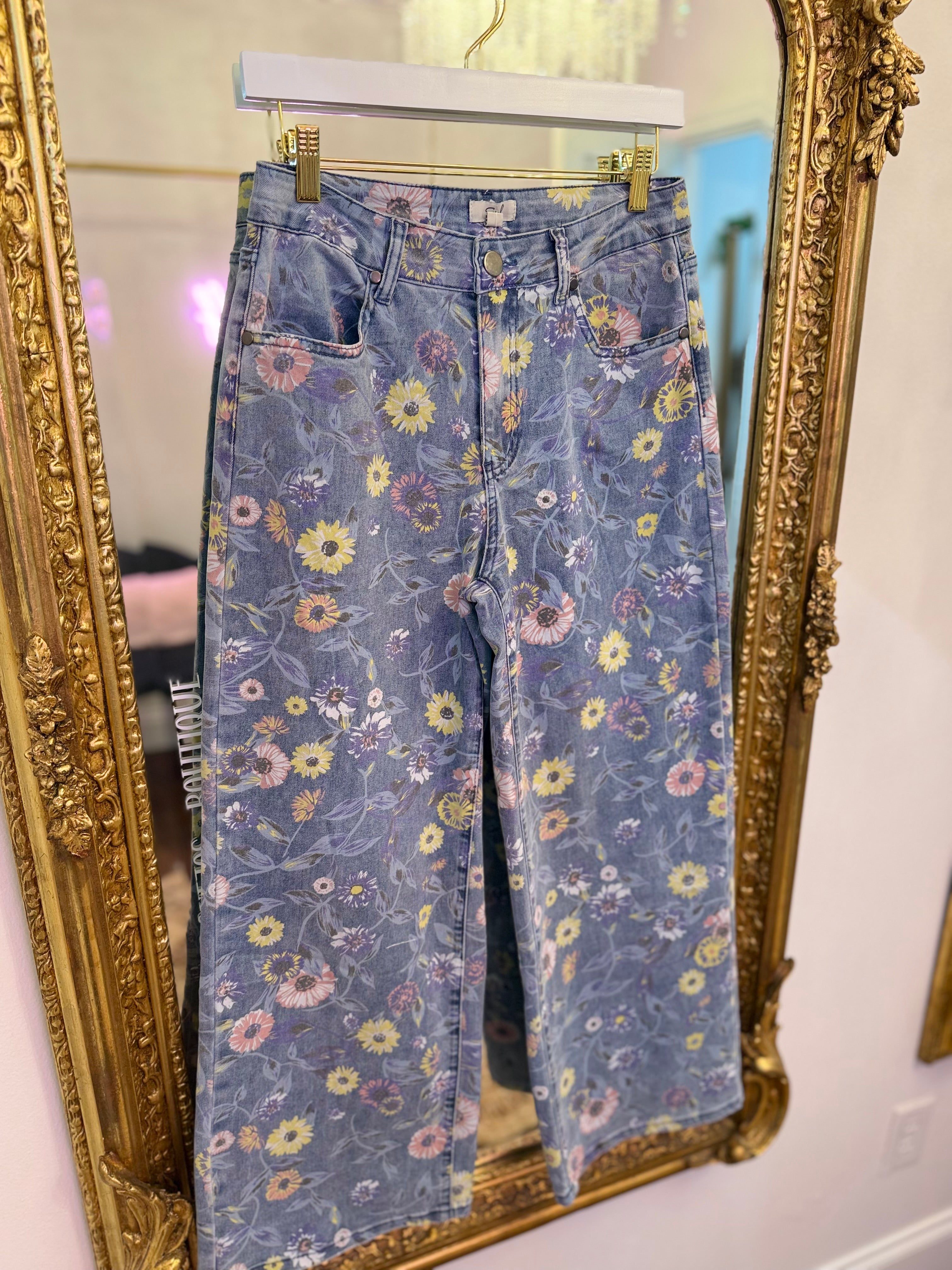 Evie Floral Wide Leg Twill Pants