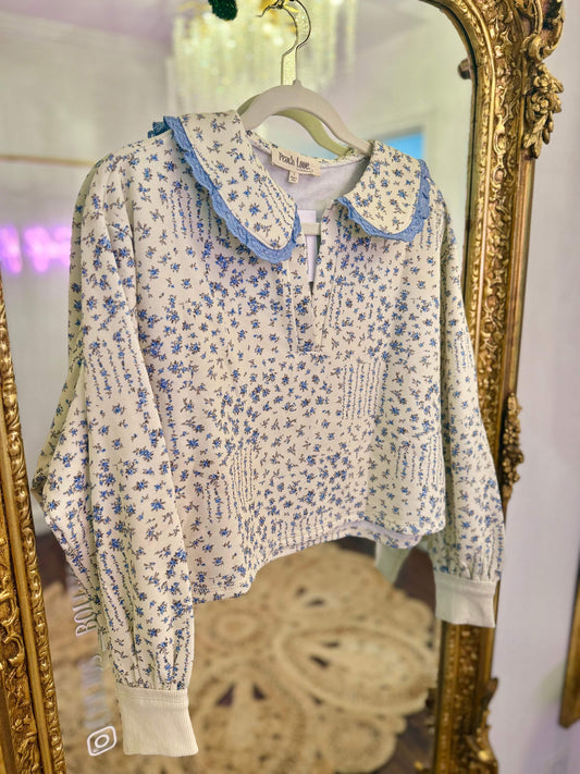Ivy Floral Ruffle Collared Sweatshirt