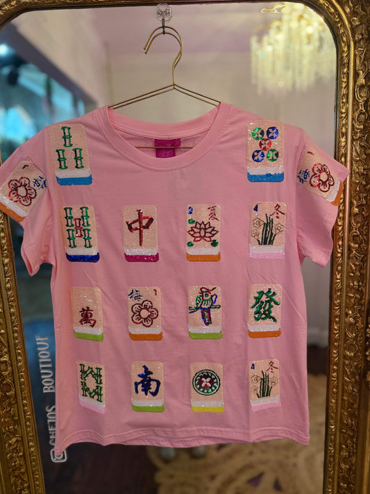 Light Pink Scattered Mahjong Tee | QUEEN OF SPARKLES