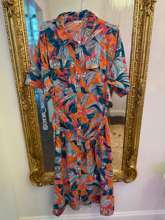 PLUS SIZE | Tropical Belted Midi Dress