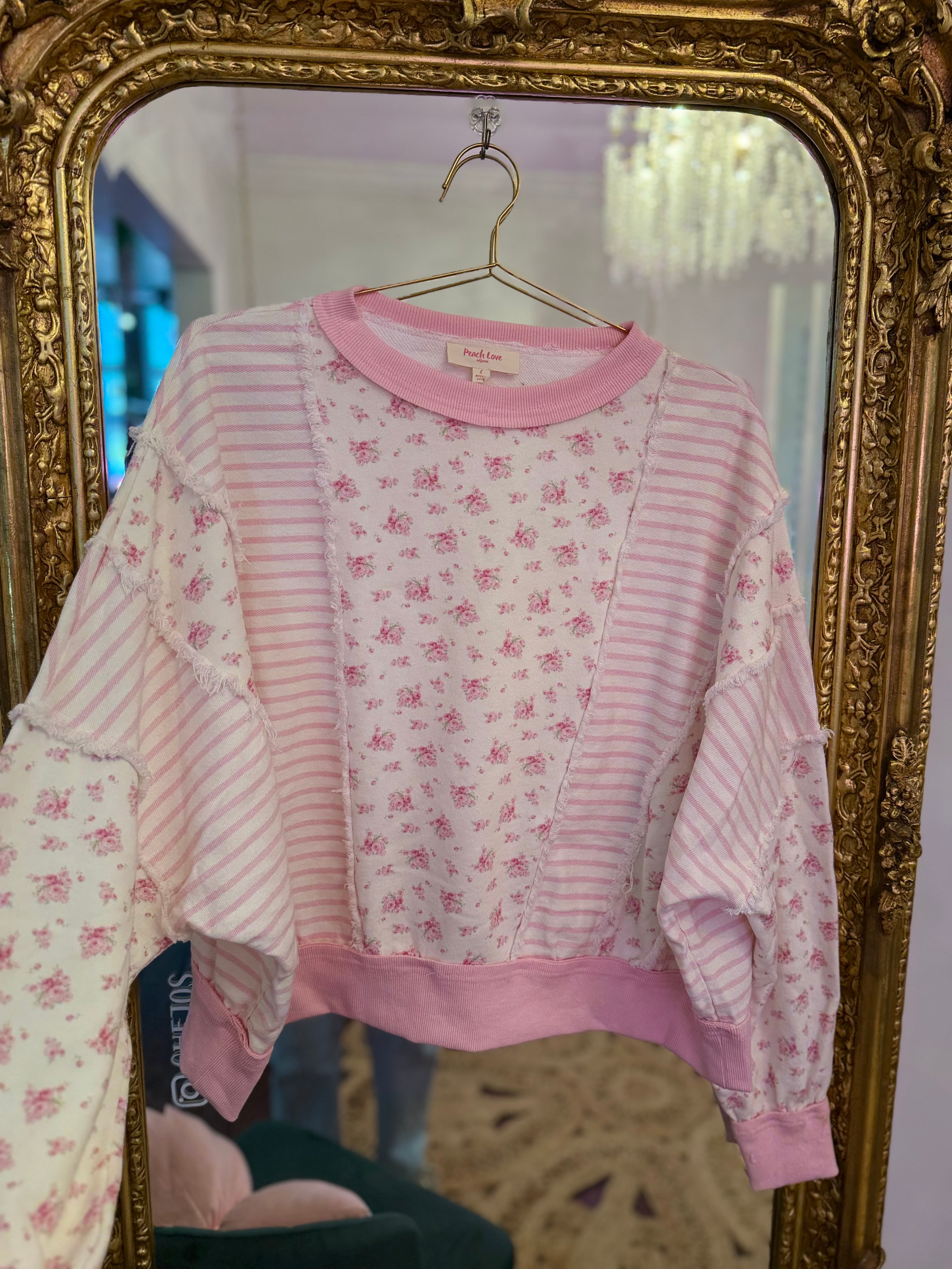 Ditsy Flower Color Block Sweatshirt
