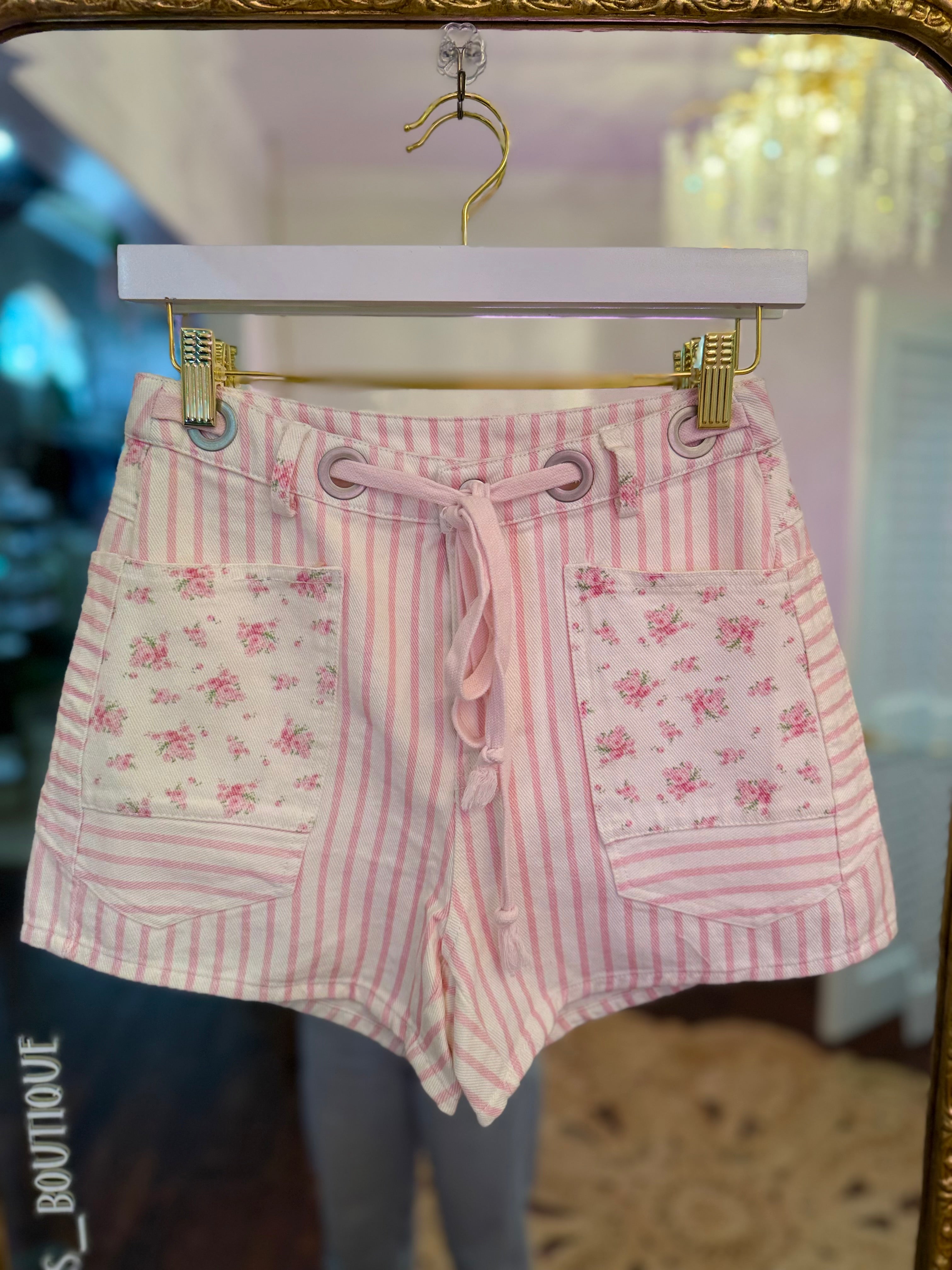 Tobie Pink Floral Stripe Shorts
