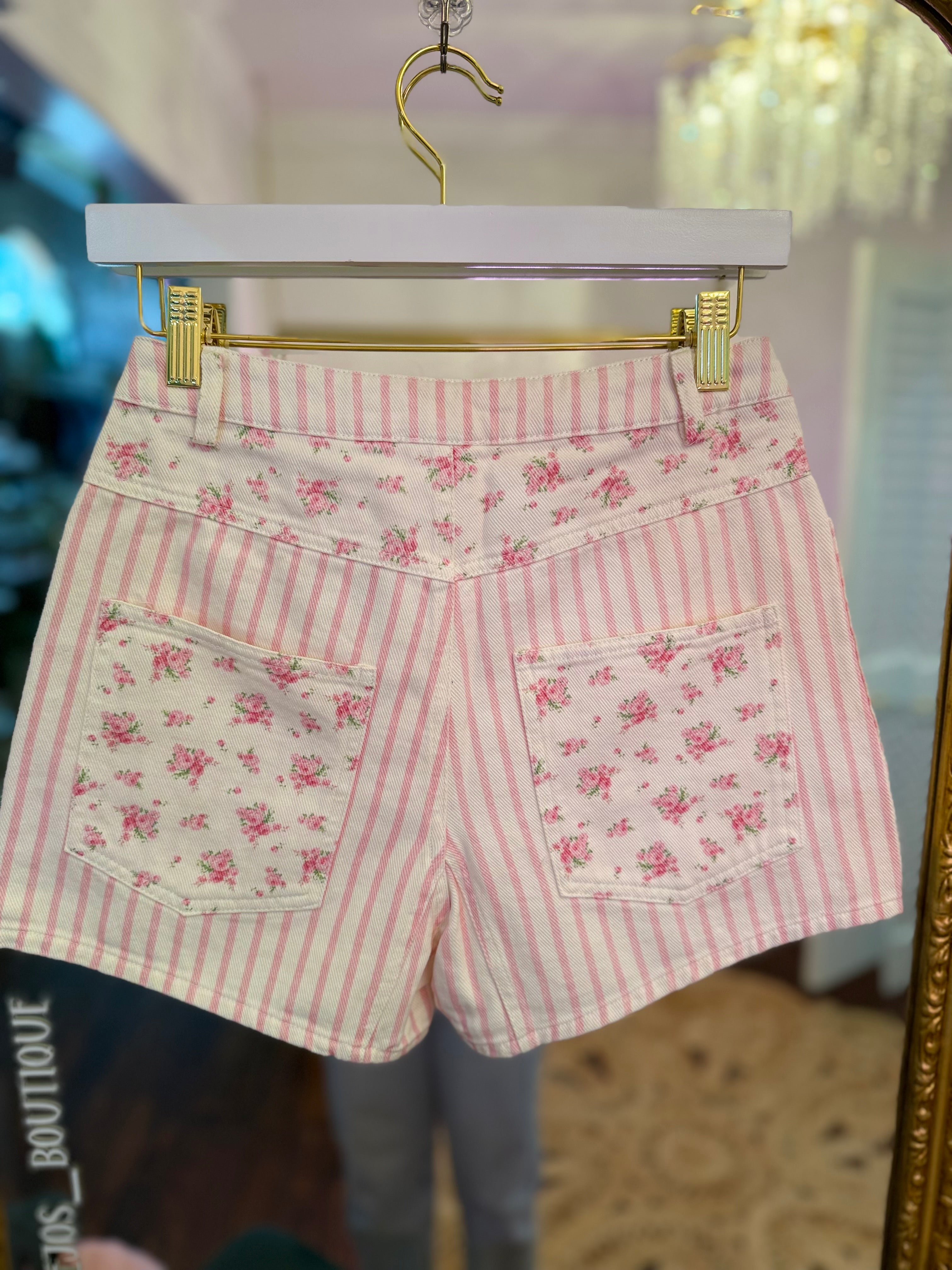 Tobie Pink Floral Stripe Shorts