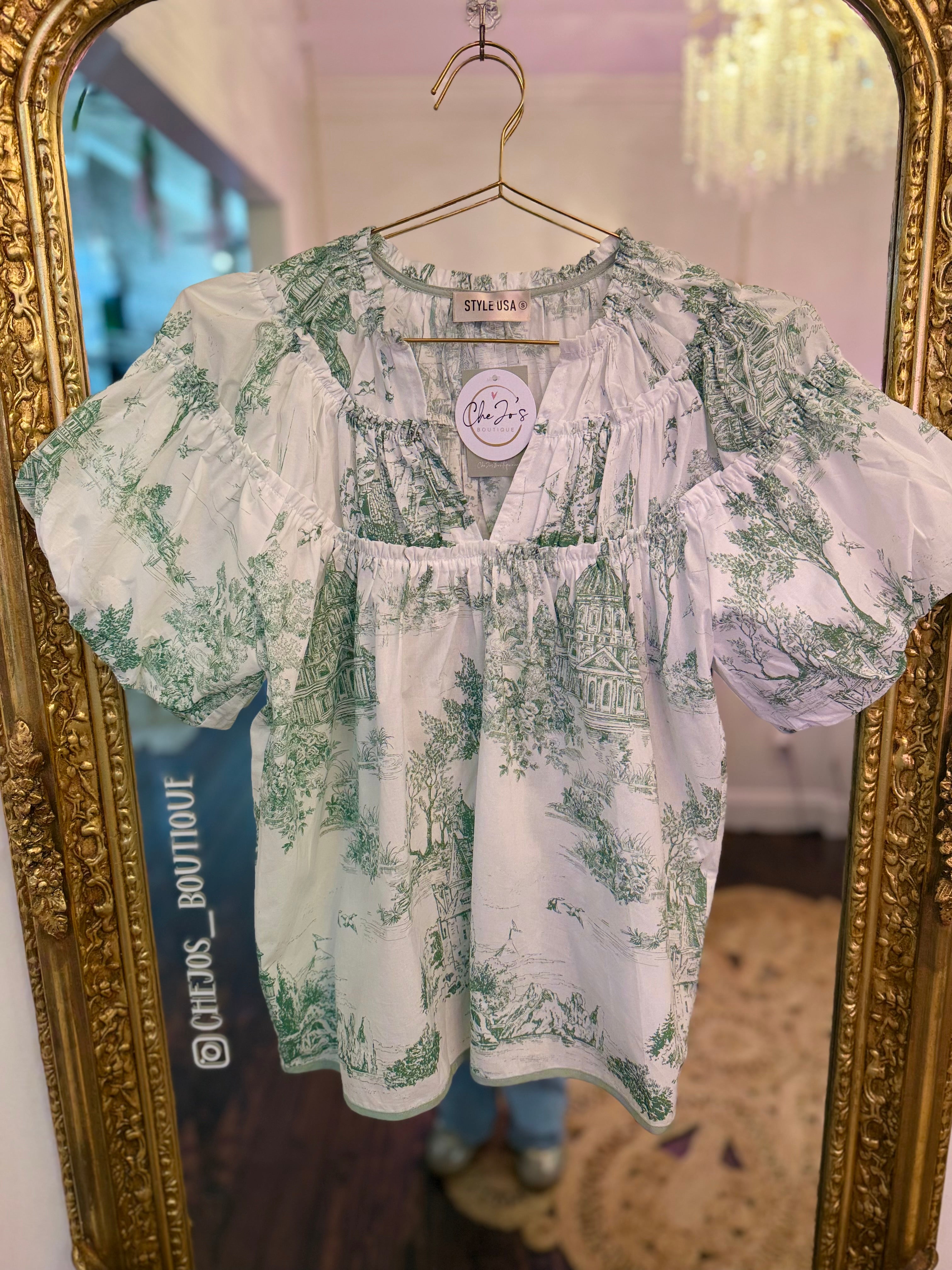 Zara Landscape Puff Sleeve Blouse