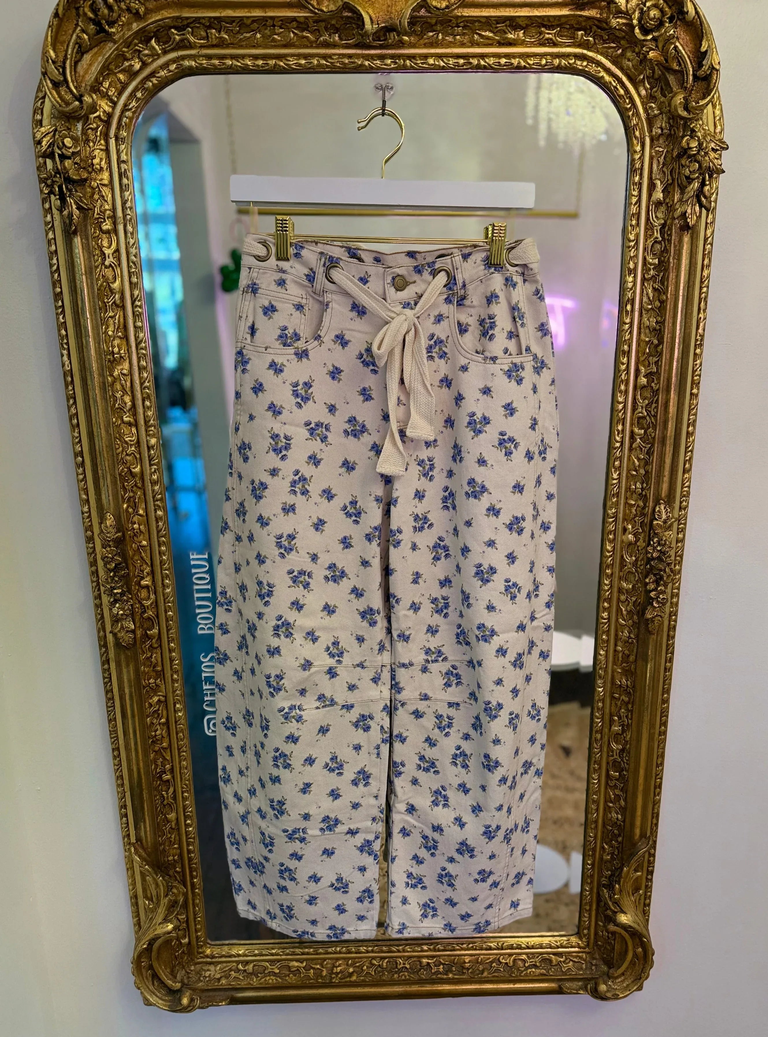 Cayle Tie Detail Floral Barrel Jeans