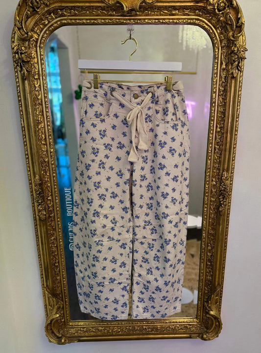 Cayle Tie Detail Floral Barrel Jeans
