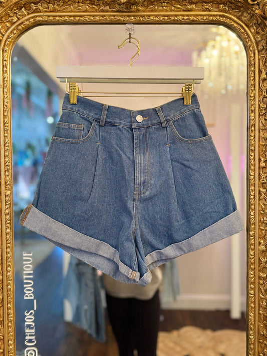 Kaylee Pleated Denim Shorts