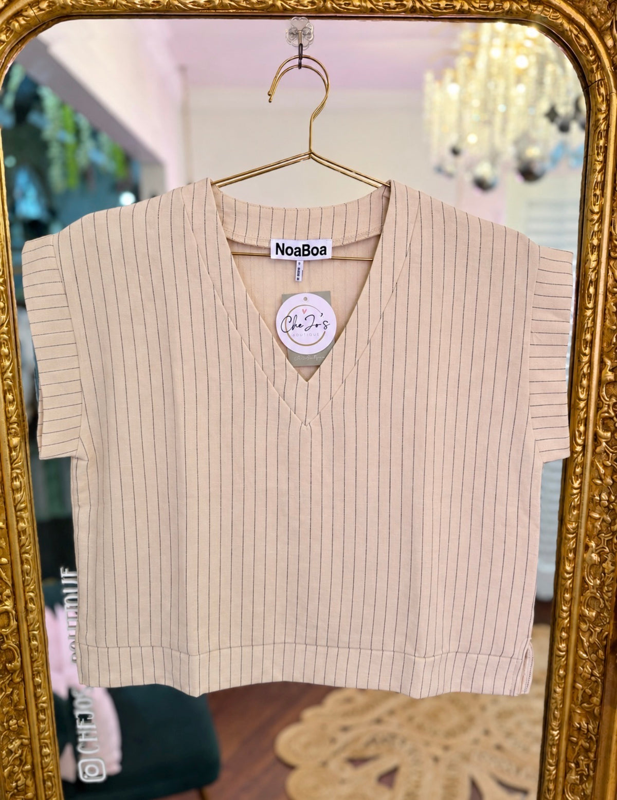 Dropped Shoulder V-Neck Stripe Top