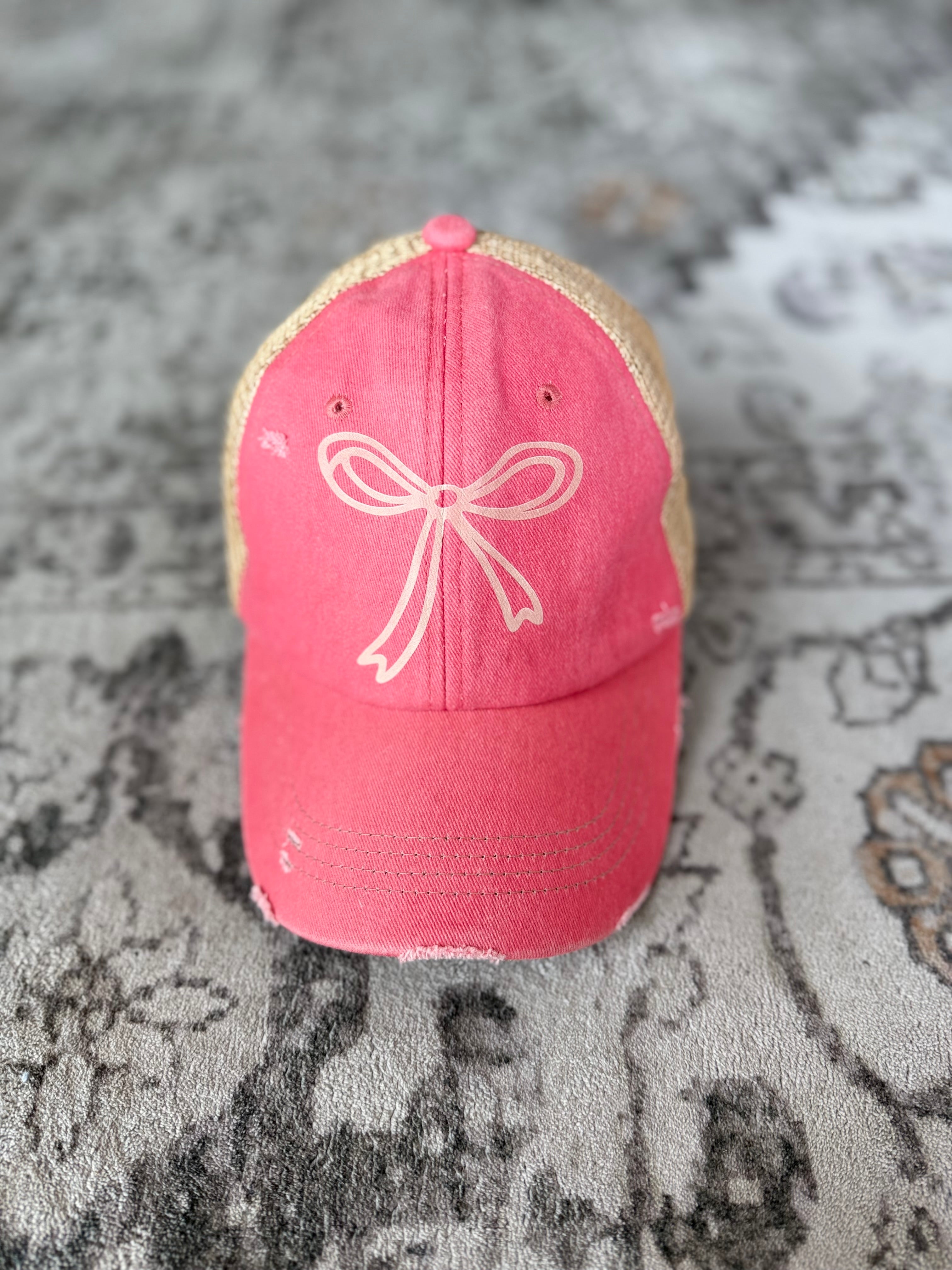Canvas Bow Embroidered Cap