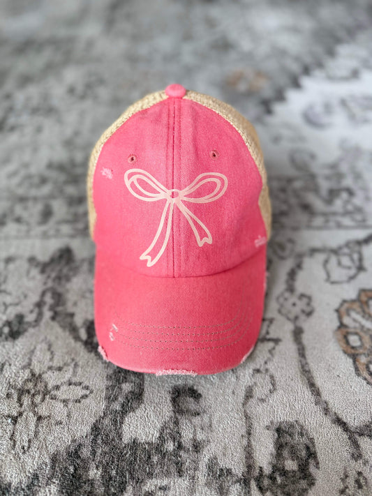 Canvas Bow Embroidered Cap