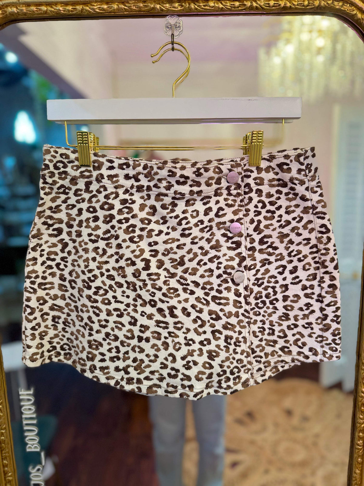 High rise Leopard Button Down Skort | Risen Jeans