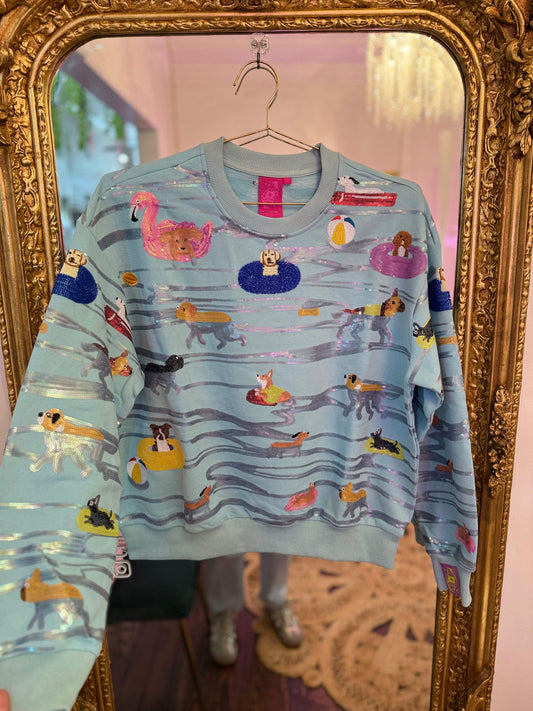 Blue Dogs Swimming On Floats Sweatshirt | Queen of Sparkles