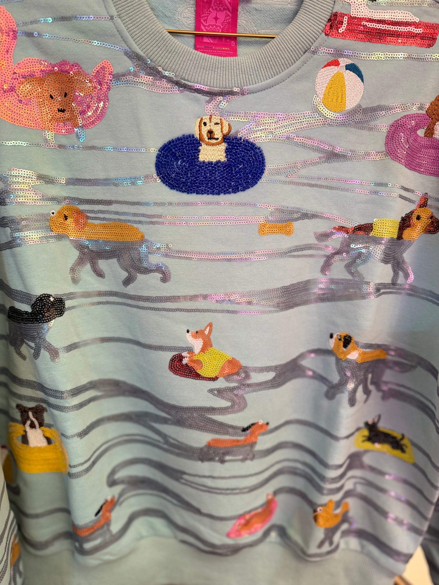 Blue Dogs Swimming On Floats Sweatshirt | Queen of Sparkles