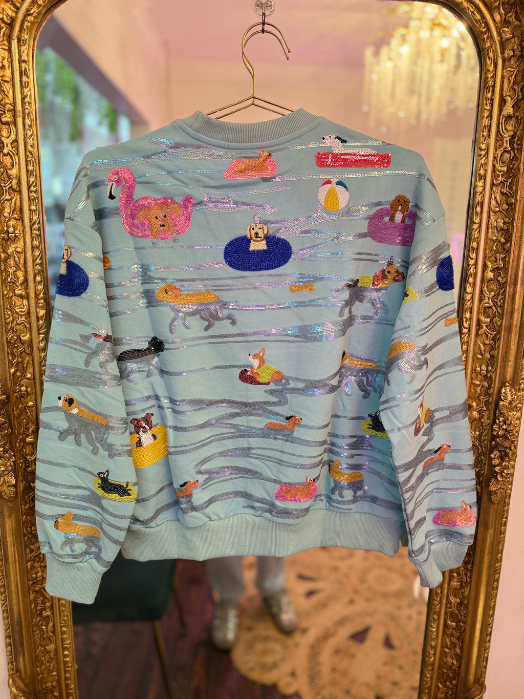 Blue Dogs Swimming On Floats Sweatshirt | Queen of Sparkles