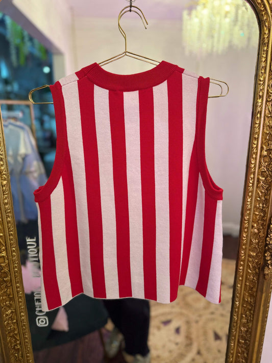 Red & White Striped 'Queen' Mustard On Hot Dog Knit Tank | QUEEN OF SPARKLES