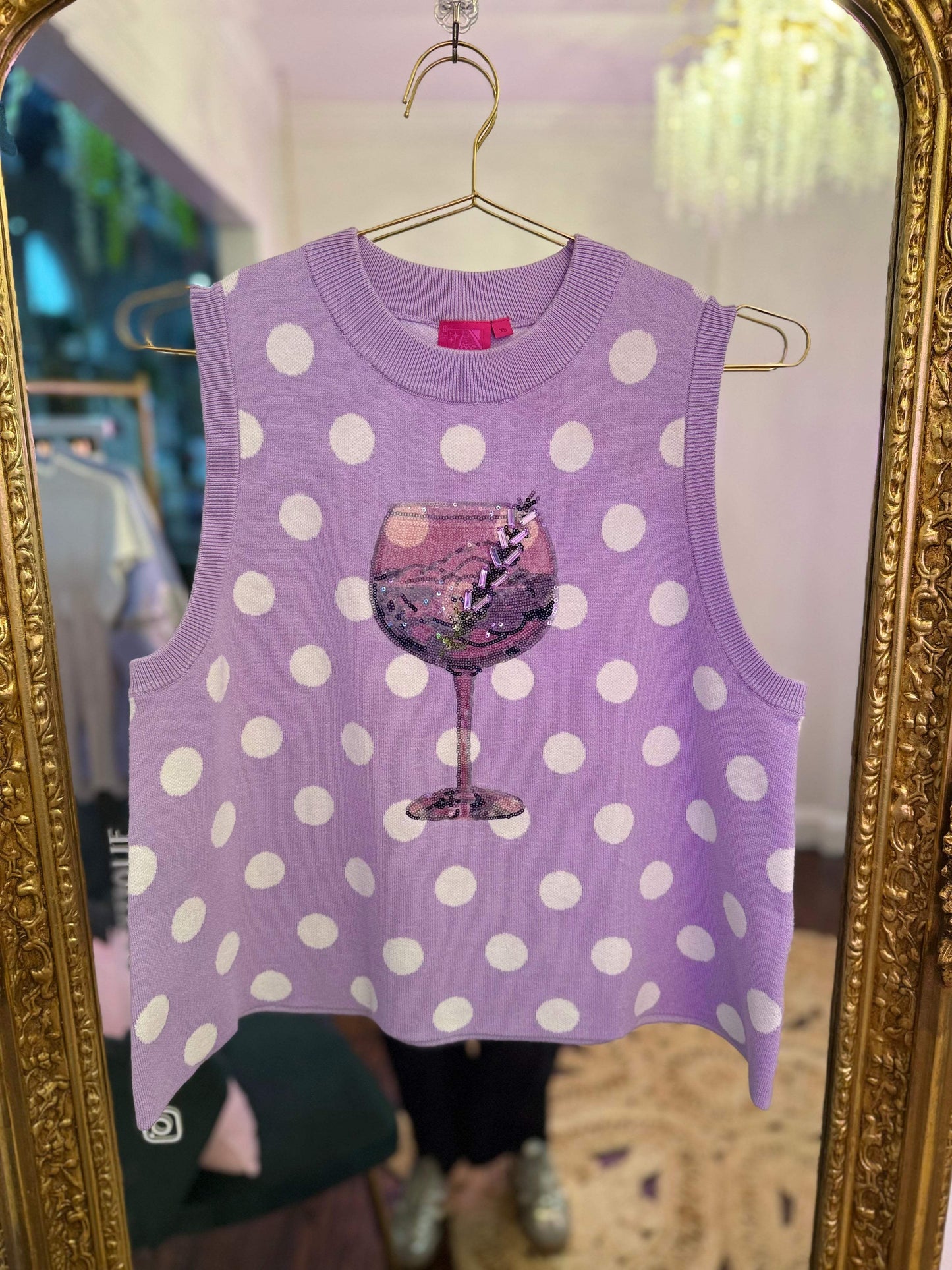 Purple & White Polka Dot Cocktail Knit Tank | Queen of Sparkles