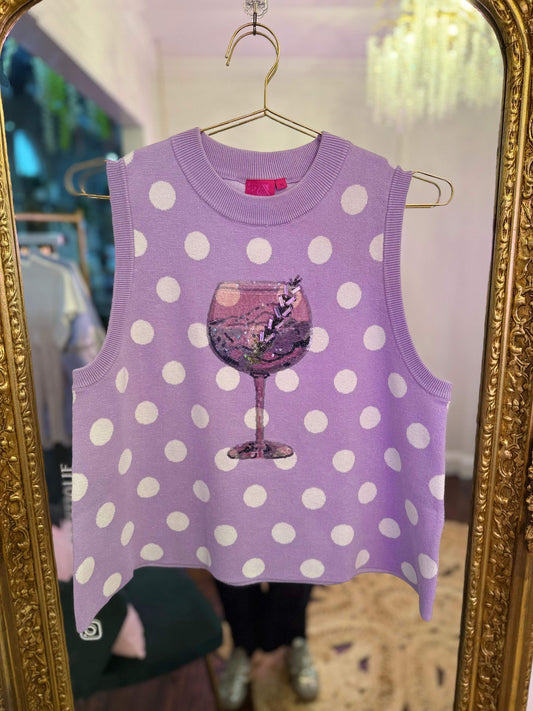 Purple & White Polka Dot Cocktail Knit Tank | Queen of Sparkles