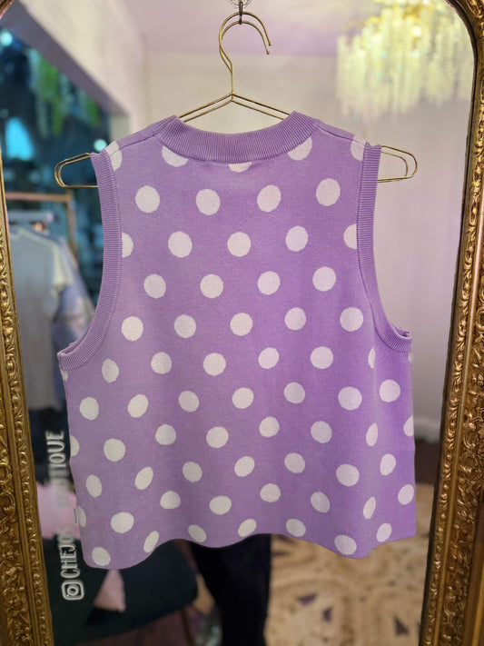 Purple & White Polka Dot Cocktail Knit Tank | Queen of Sparkles