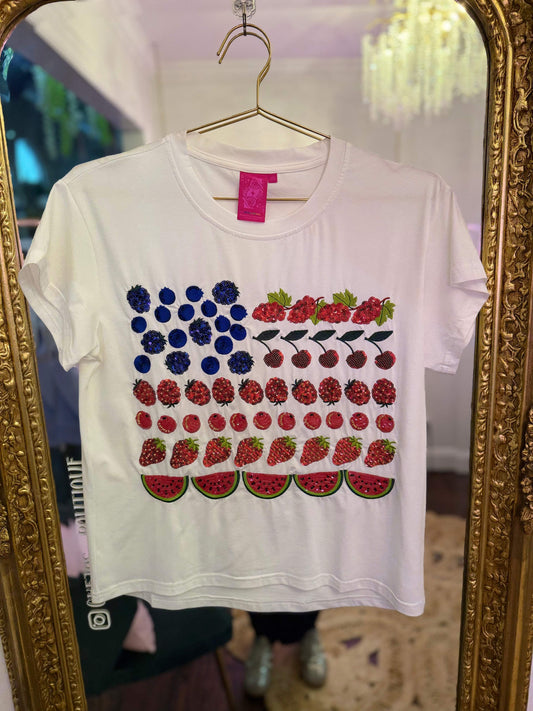 White Fruit USA Flag Tee | Queen of Sparkles