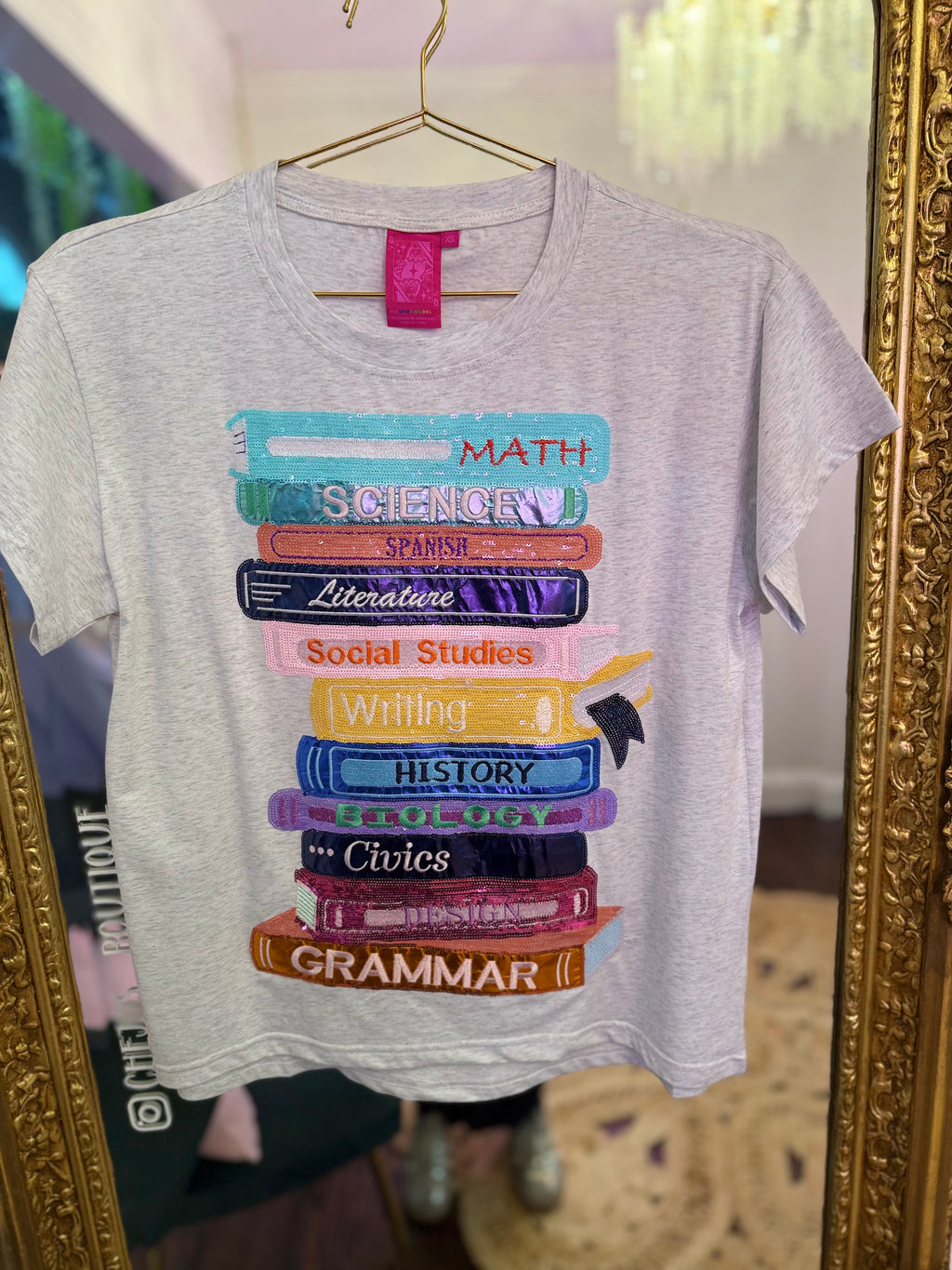 Grey School Books Tee | Queen of Sparkles