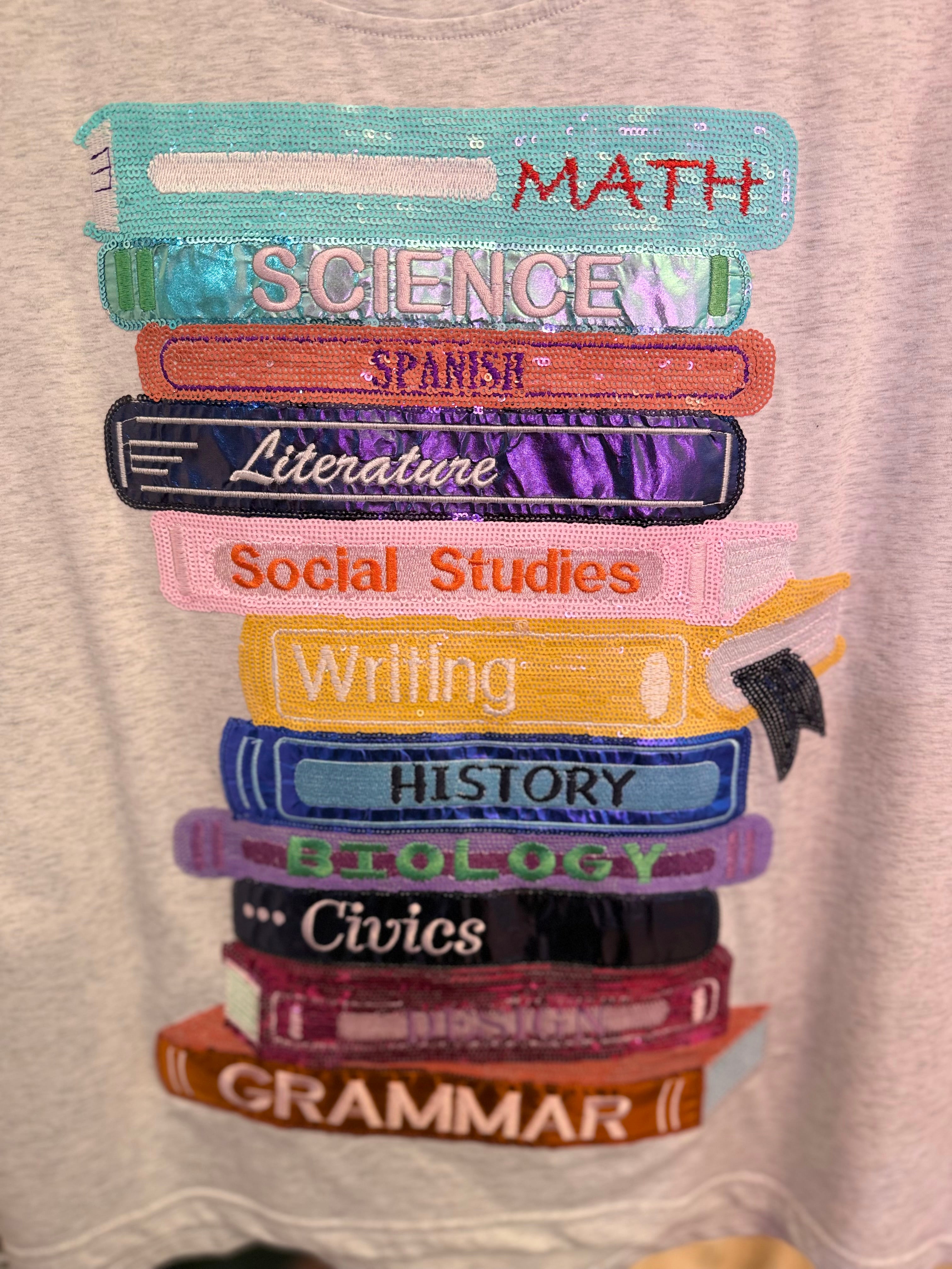 Grey School Books Tee | Queen of Sparkles