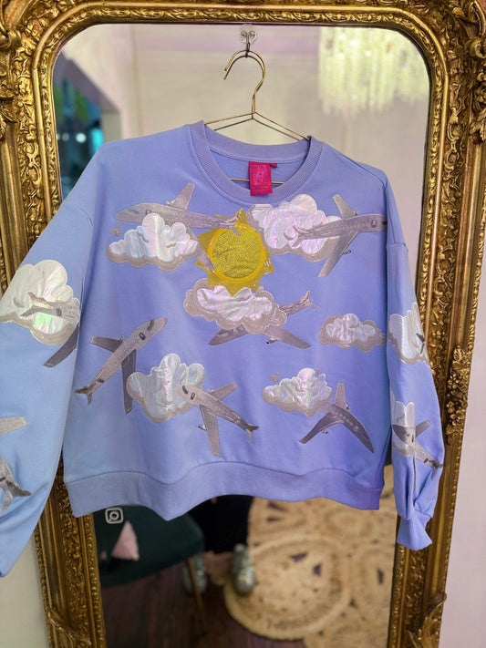 Blue Airplanes in Sky Sweatshirt | Queen of Sparkles