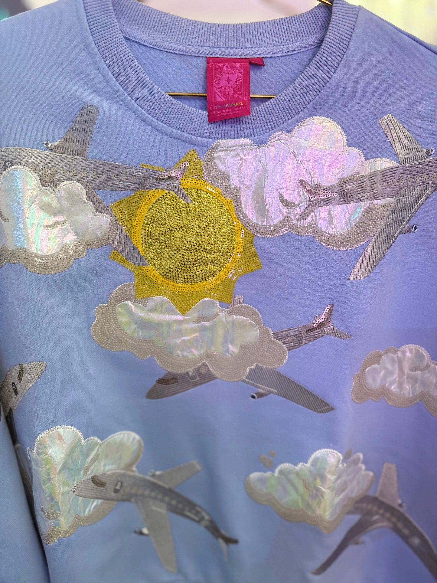 Blue Airplanes in Sky Sweatshirt | Queen of Sparkles